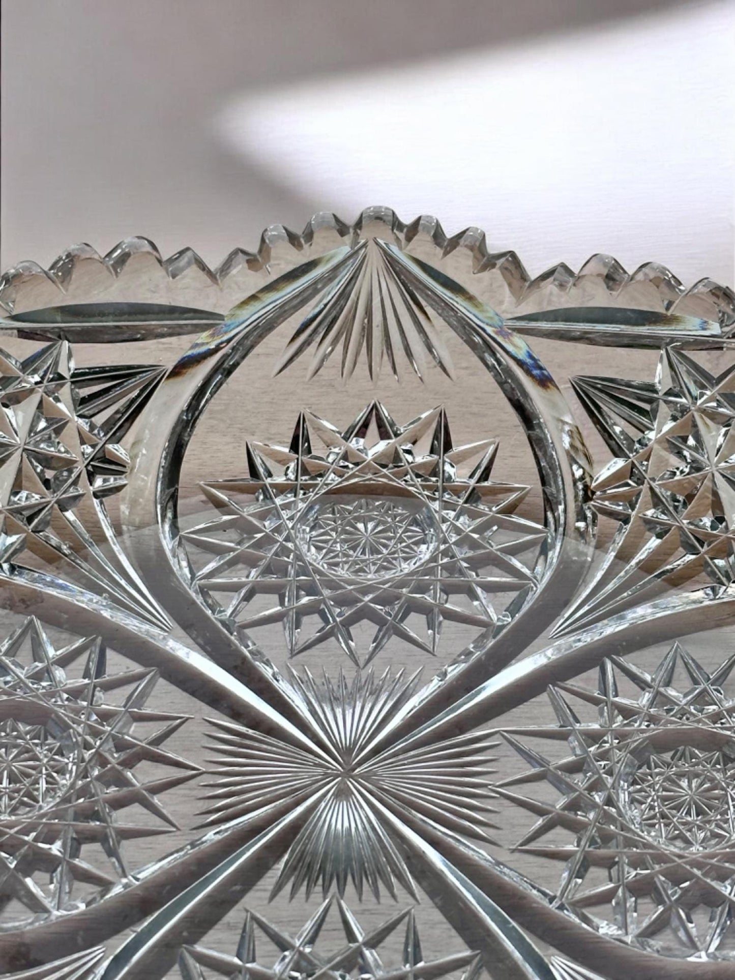 Antique American Brilliant Period Cut Glass Crystal Shallow Bowl – Star & Fan