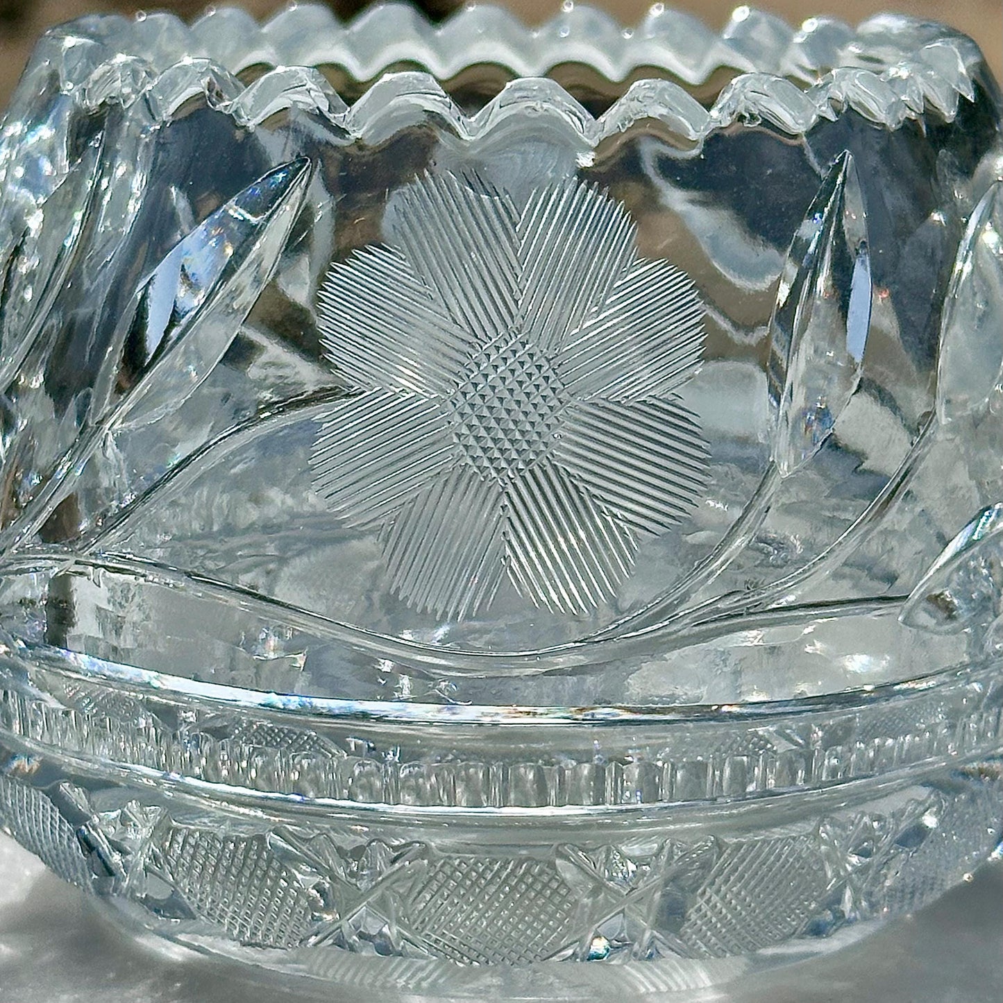 antique crystal creamer sugar bowl set american brilliant period floral cut pattern with starburst base – vintage antique home decor from Mid Hudson Vintage