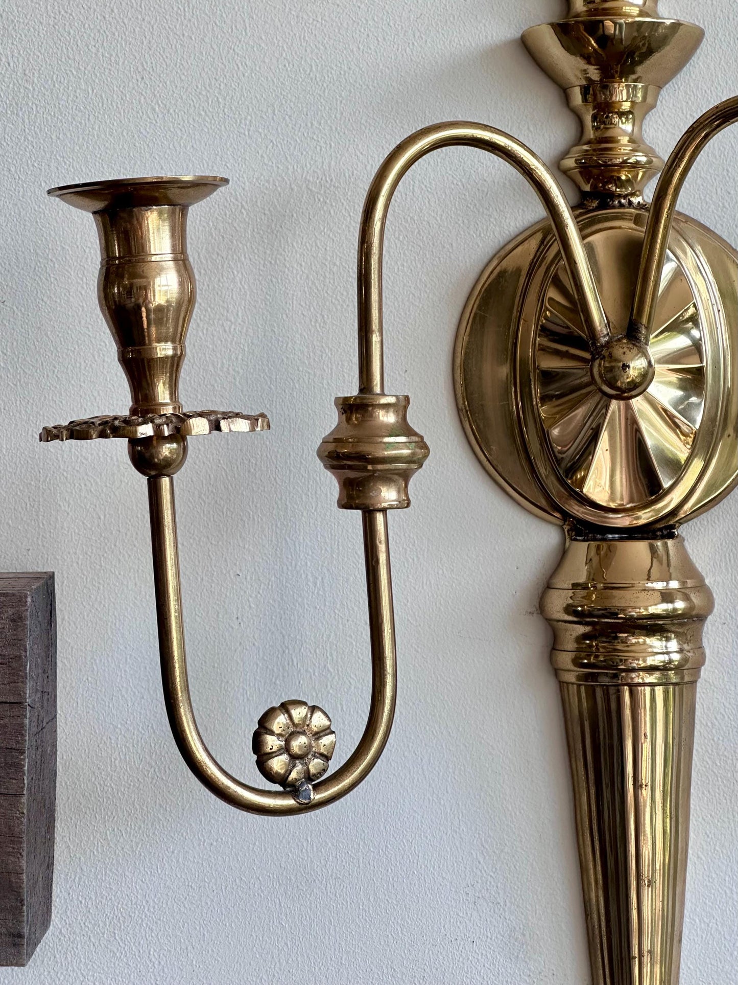 Vintage Brass Wall Sconce Candle Holder | Federal Colonial Style Two-Arm Wall Mount