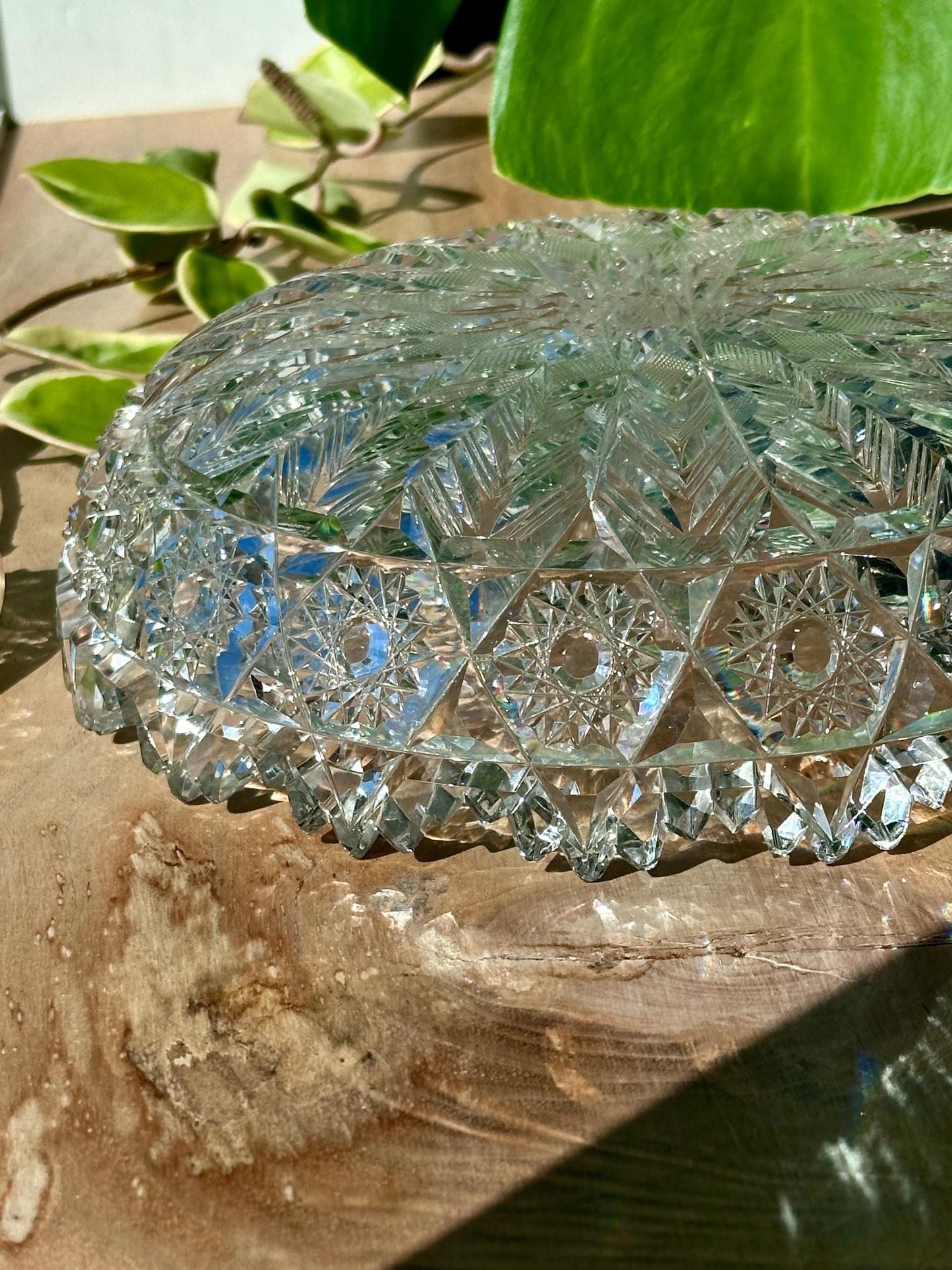 antique american brilliant cut glass bowl sawtooth rim starburst pattern abp crystal – vintage antique home decor from Mid Hudson Vintage