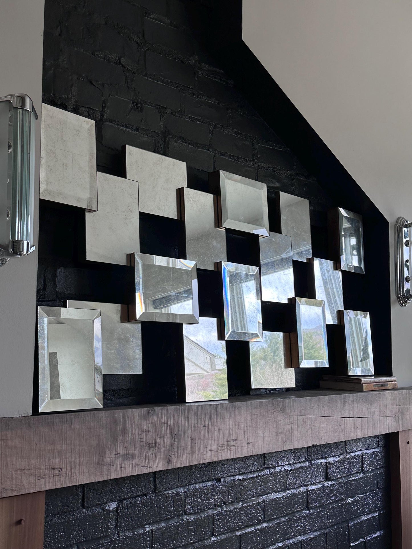 Geometric Brutalist Acid Wash Mirror Sculpture by John Richard