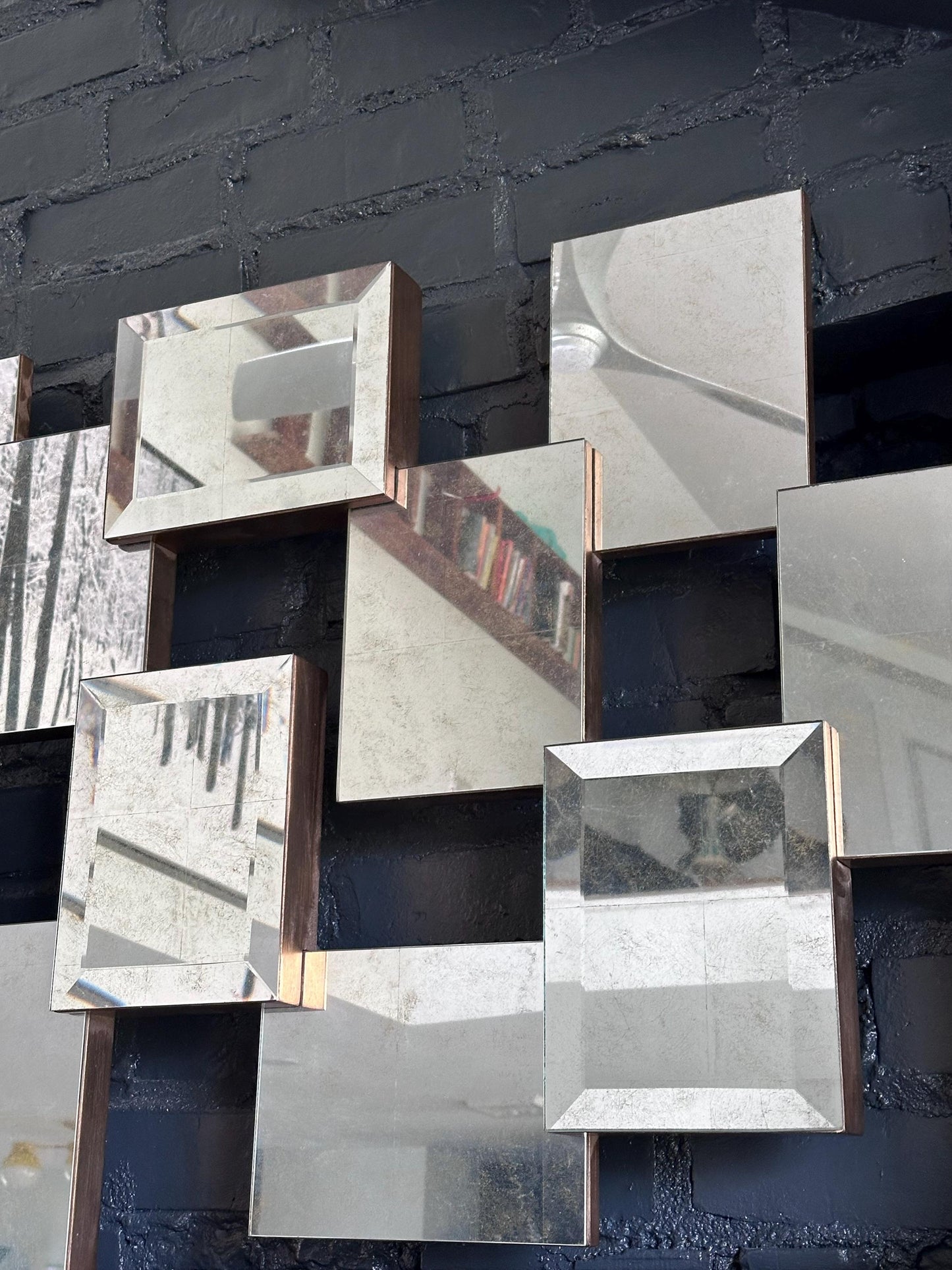 Geometric Brutalist Acid Wash Mirror Sculpture by John Richard