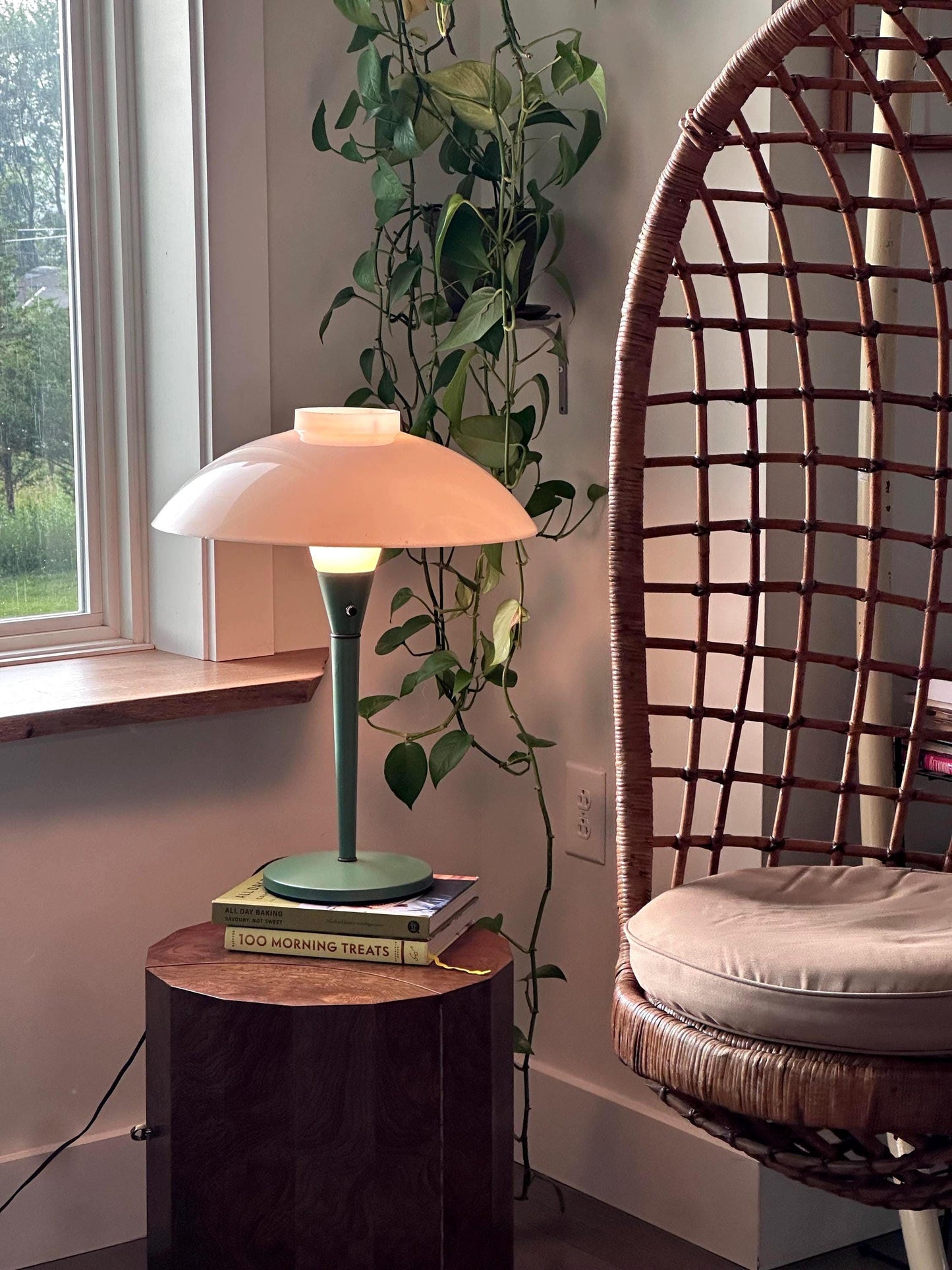 Gerald Thurston for Lightolier Table Lamp | Mid-Century Modern Mint Green Lamp with White Glass Shade | Iconic American Design