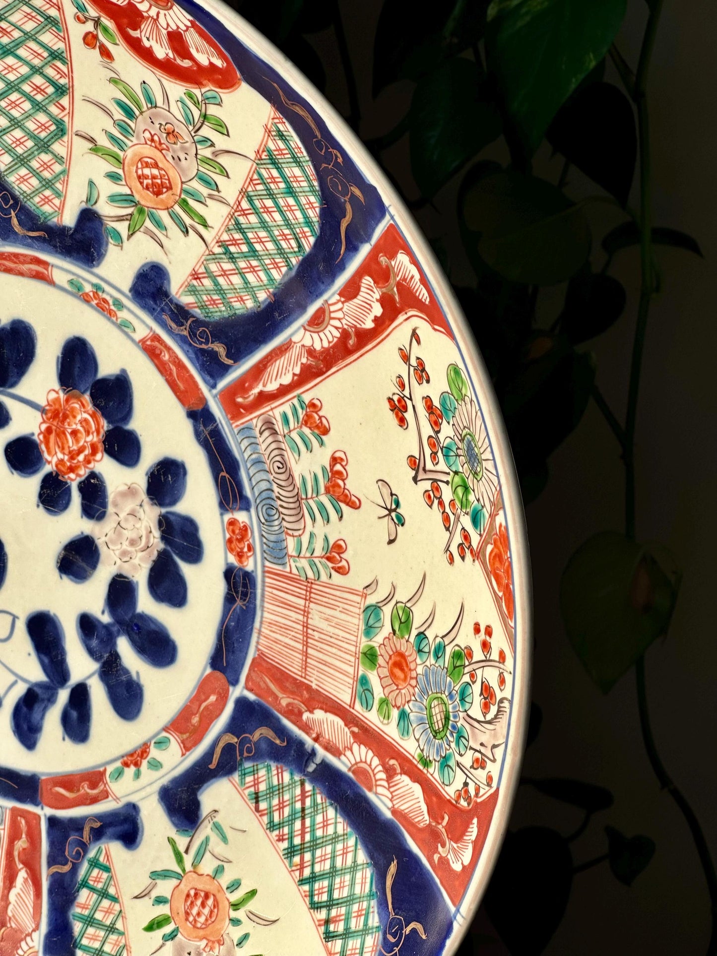 Large Antique Imari Charger Plate – Hand-Painted, 18" – Meji Period