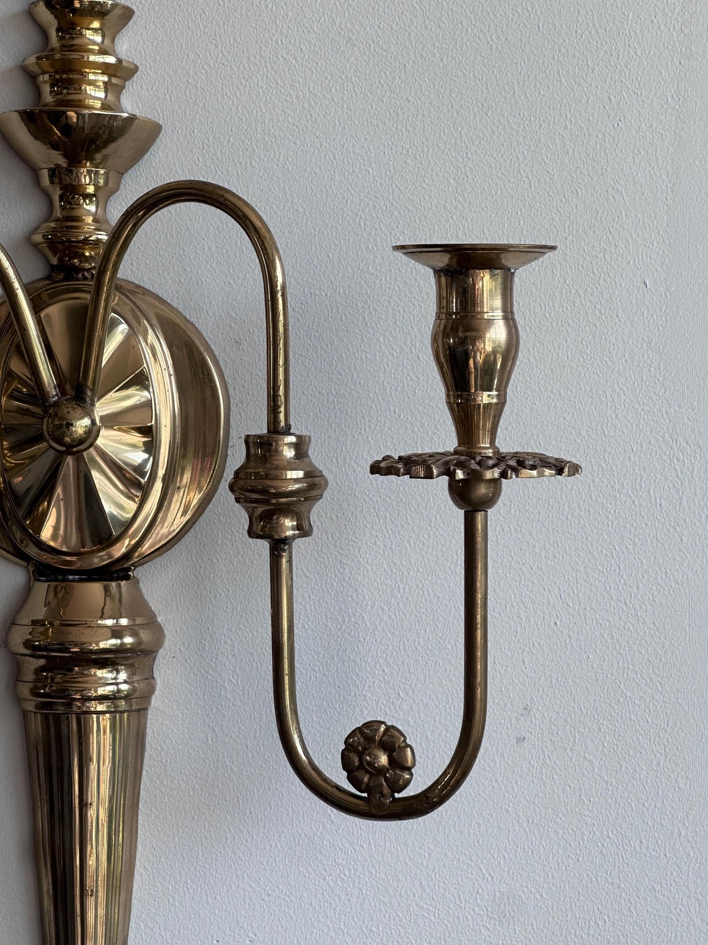 Vintage Brass Wall Sconce Candle Holder | Federal Colonial Style Two-Arm Wall Mount