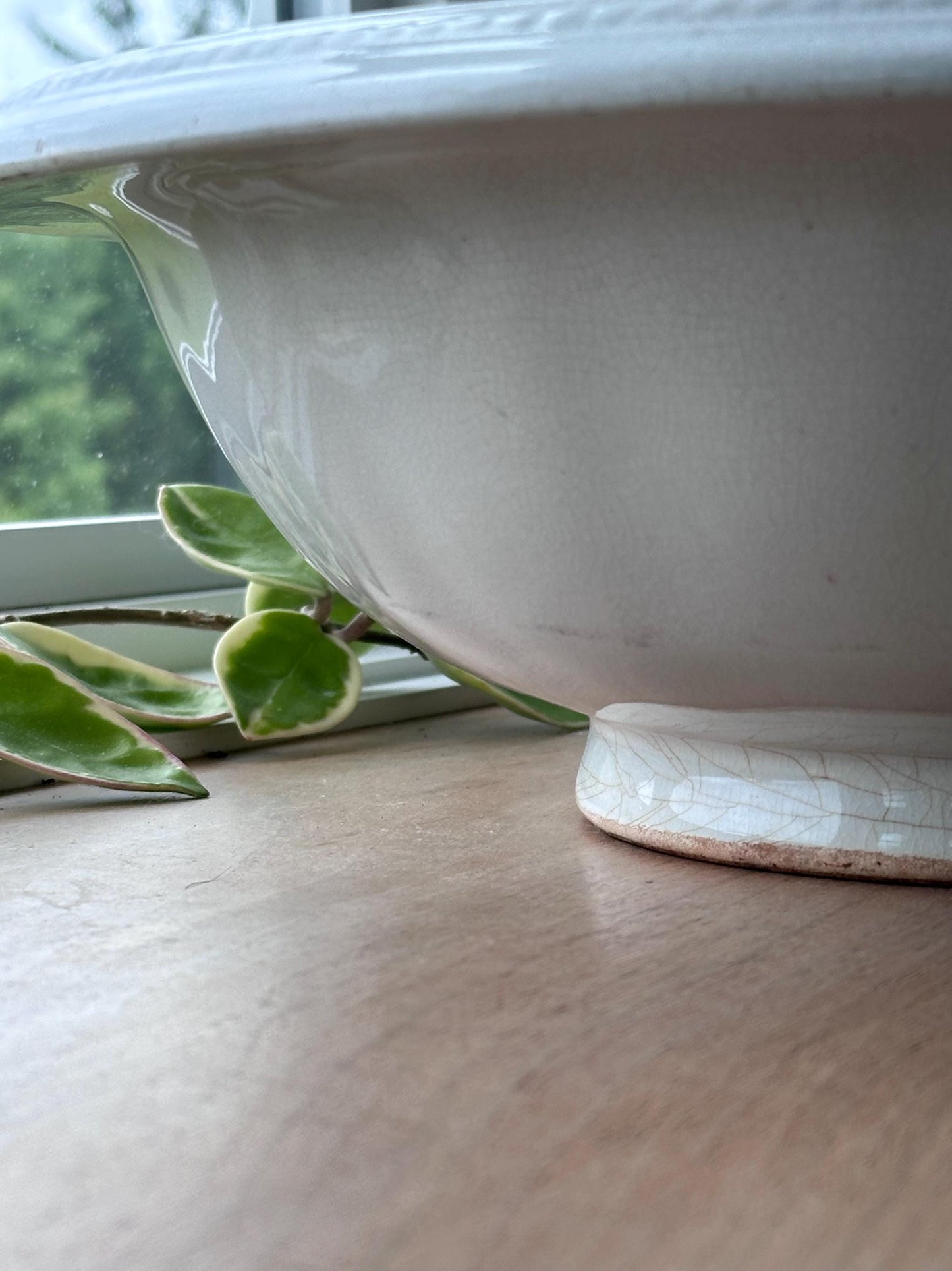 Large Antique Ironstone Bowl with Scalloped Rim