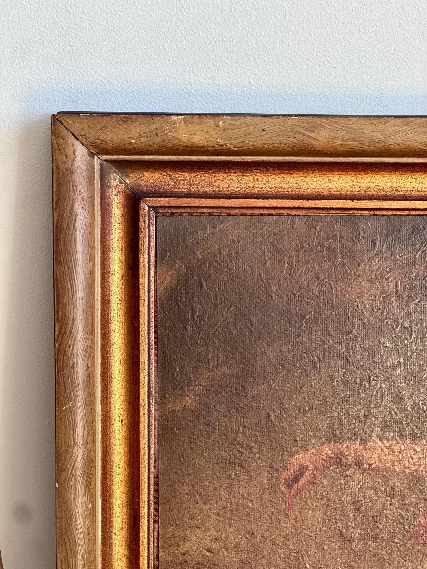 Antique Oil Painting "Child With Rose" – 19th Century Portrait in Gilt Frame – Style of Raeburn