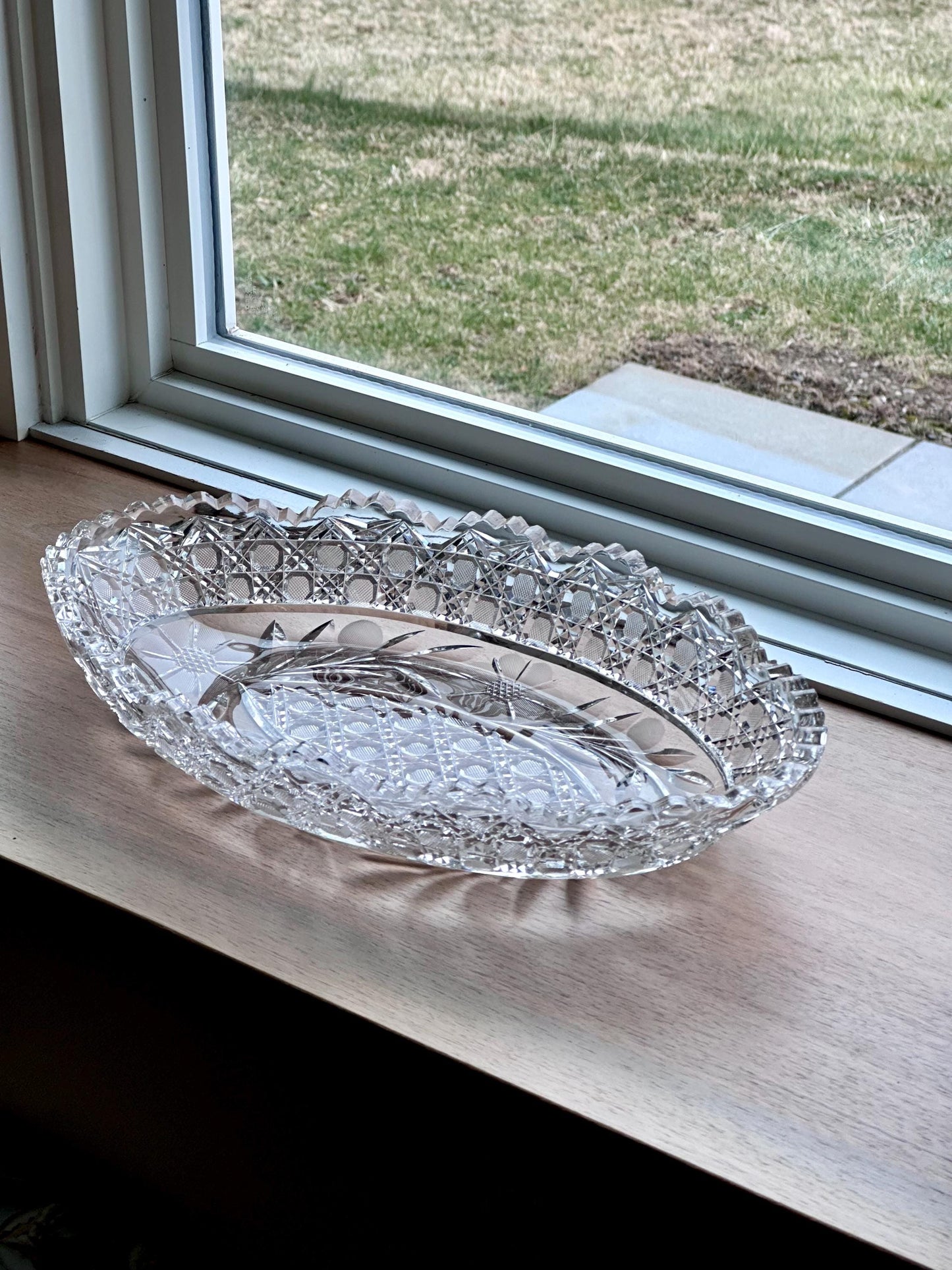Antique American Brilliant Period Cut Glass Crystal Dish – 15" Long