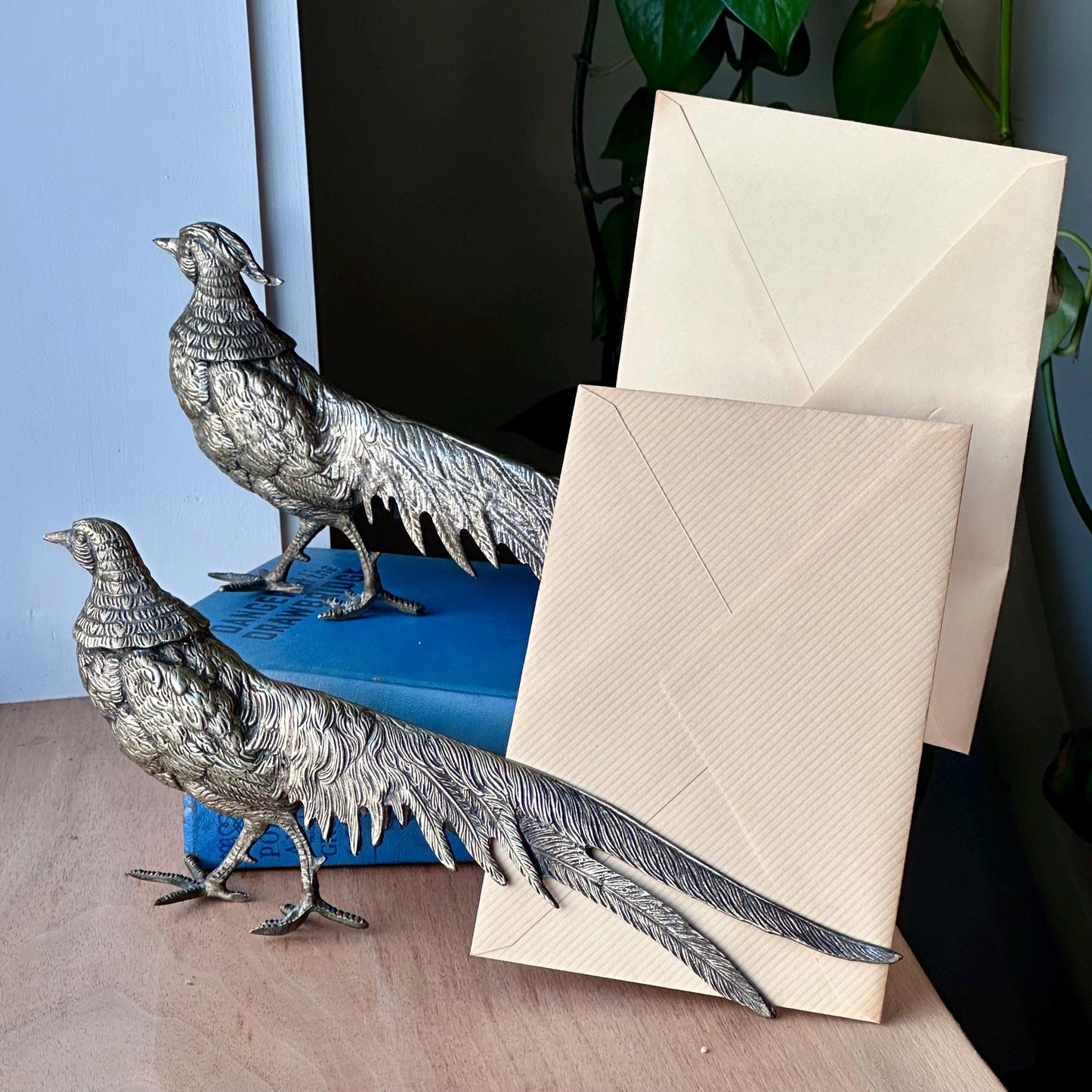 Vintage Silver-Plated Pheasant Menu/Place Card Holder Figurines – Set of 2