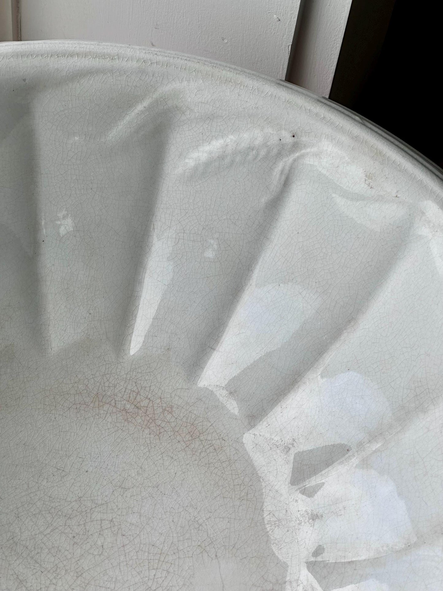 Large Antique Ironstone Bowl with Scalloped Rim