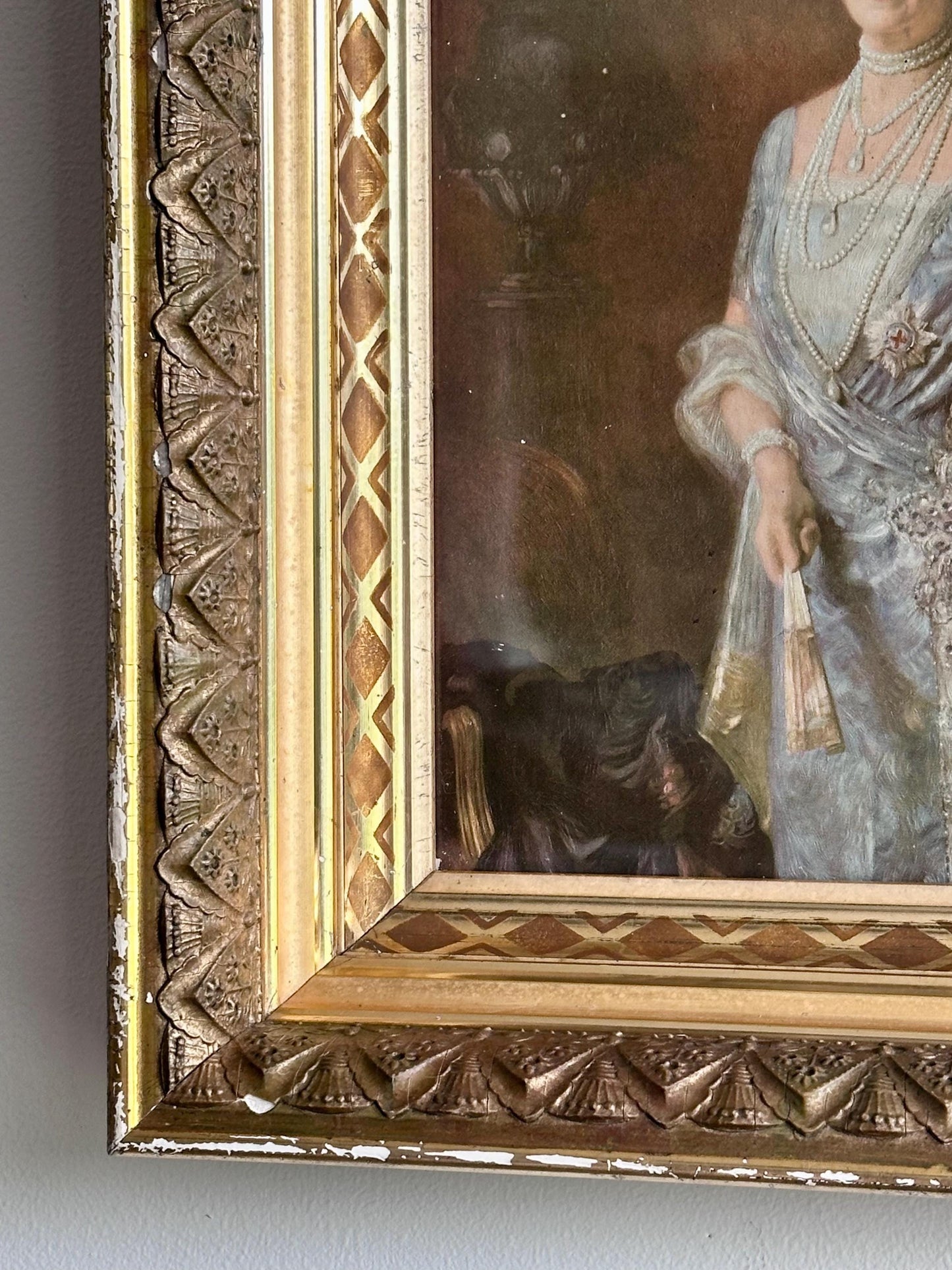 Antique Framed Portrait of Her Majesty Queen Mary | Gilded Ornate Wood Frame
