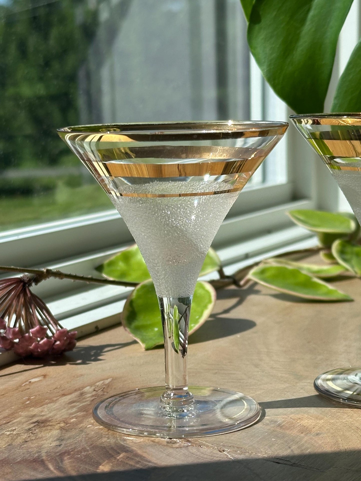Vintage Art Deco Martini Glasses | Set of 6 | Frosted & Gold Band