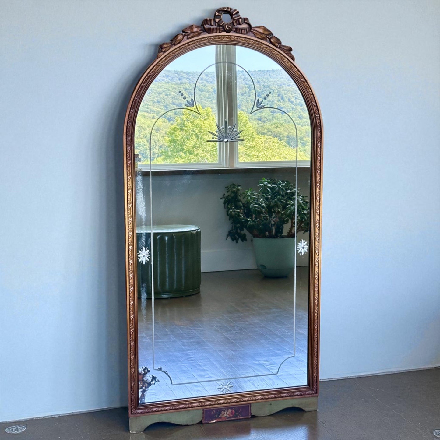 antique etched glass mirror with ornate frame – vintage antique home decor from Mid Hudson Vintage