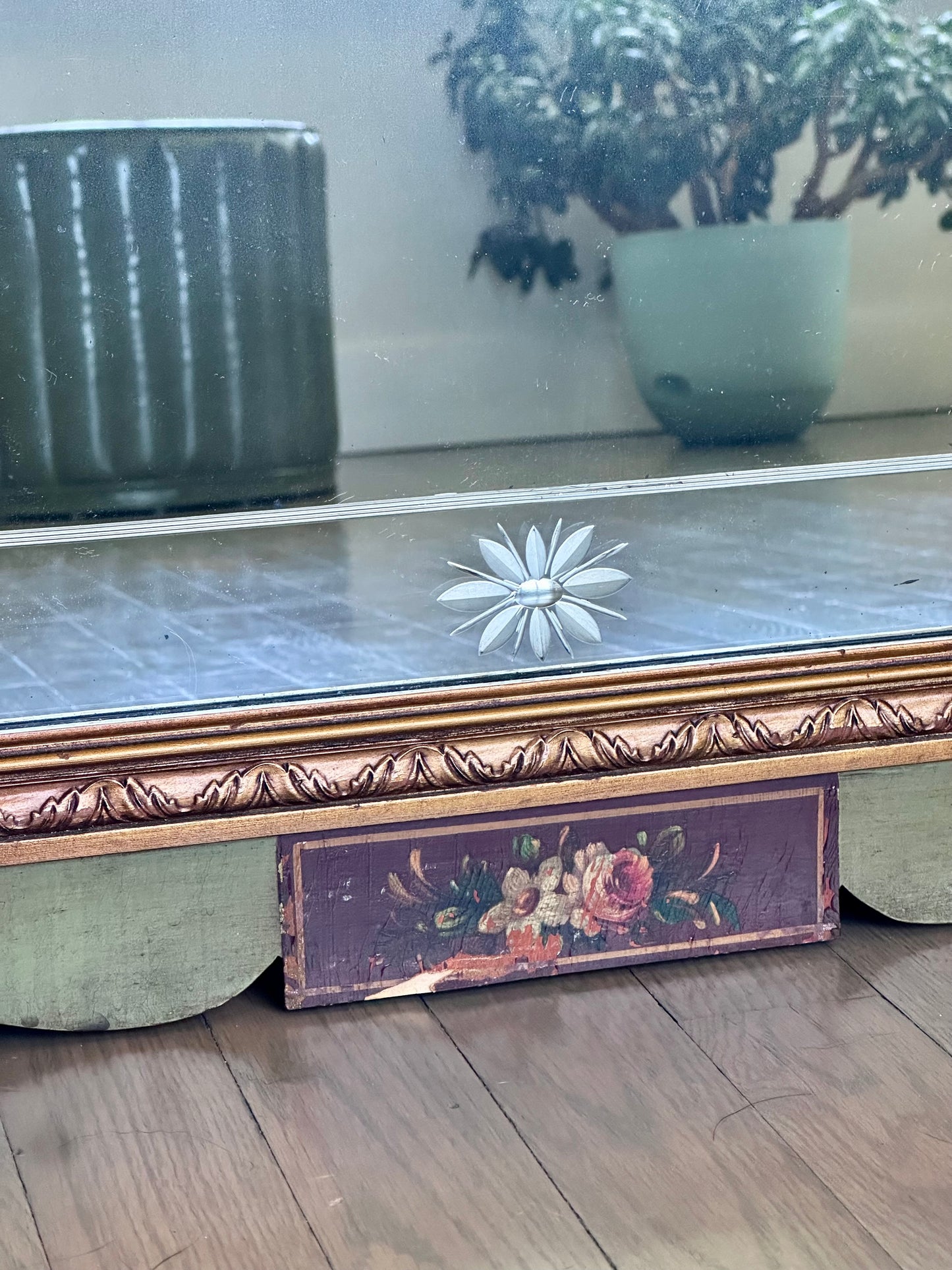 antique etched glass mirror with ornate frame – vintage antique home decor from Mid Hudson Vintage