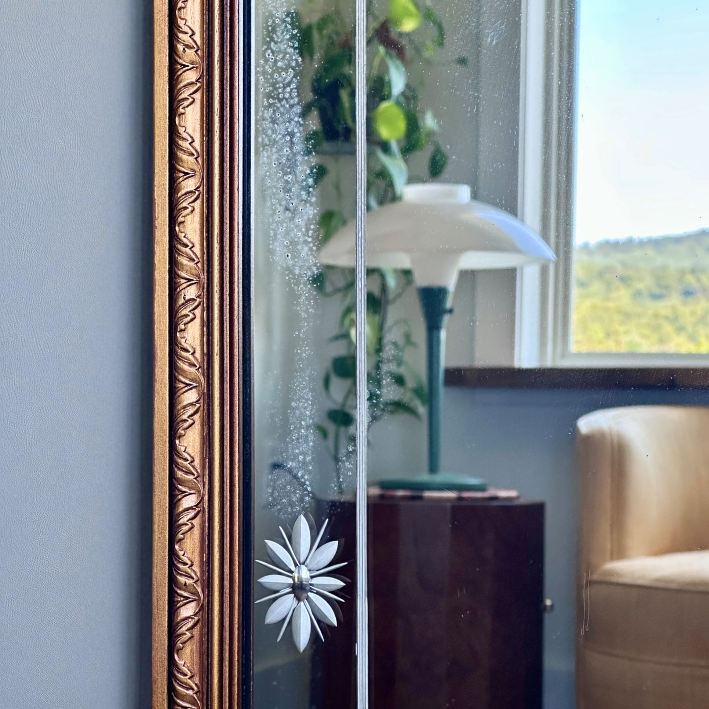 antique etched glass mirror with ornate frame – vintage antique home decor from Mid Hudson Vintage