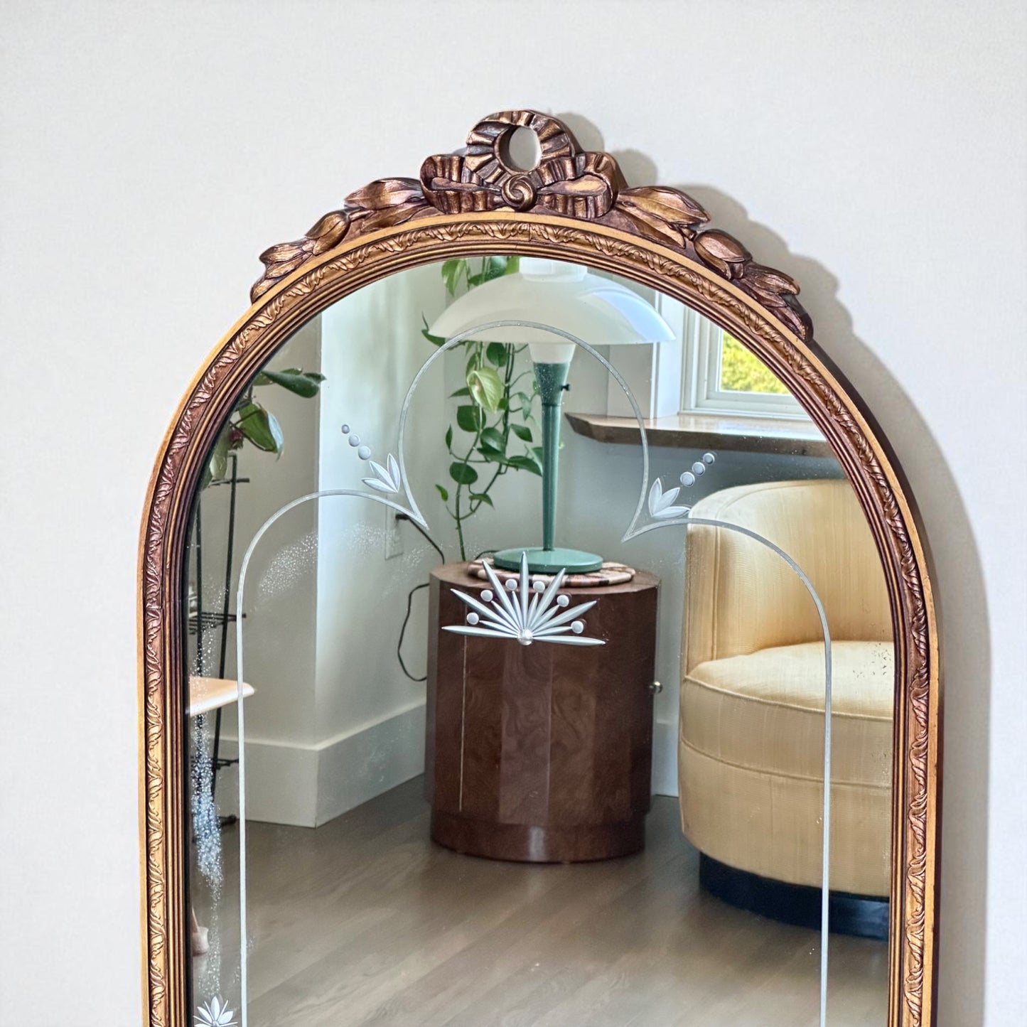 antique etched glass mirror with ornate frame – vintage antique home decor from Mid Hudson Vintage
