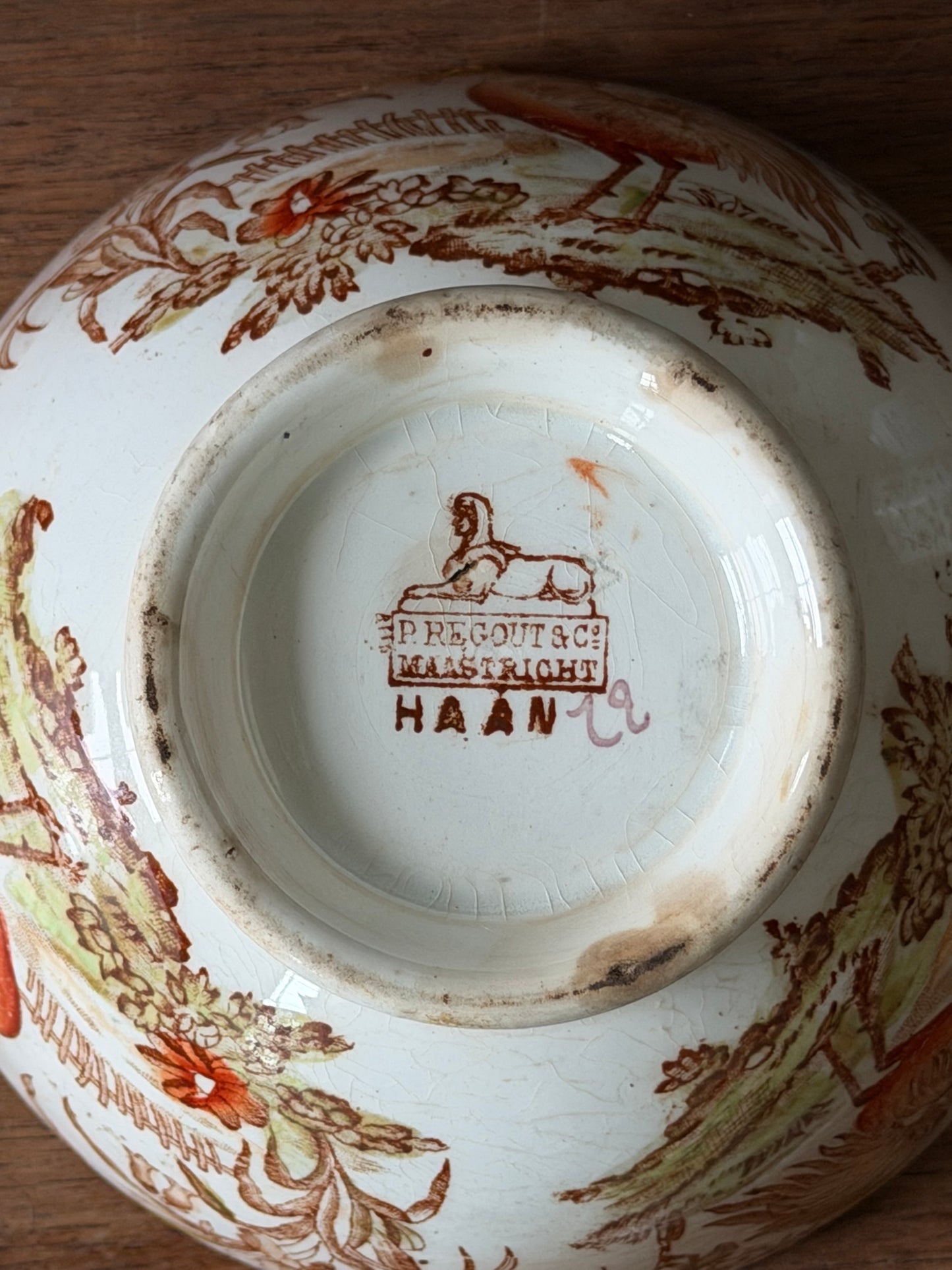 Antique Petrus Regout Maastricht HAAN Rooster Bowl | Dutch Transferware Farmhouse Pottery c.1880s