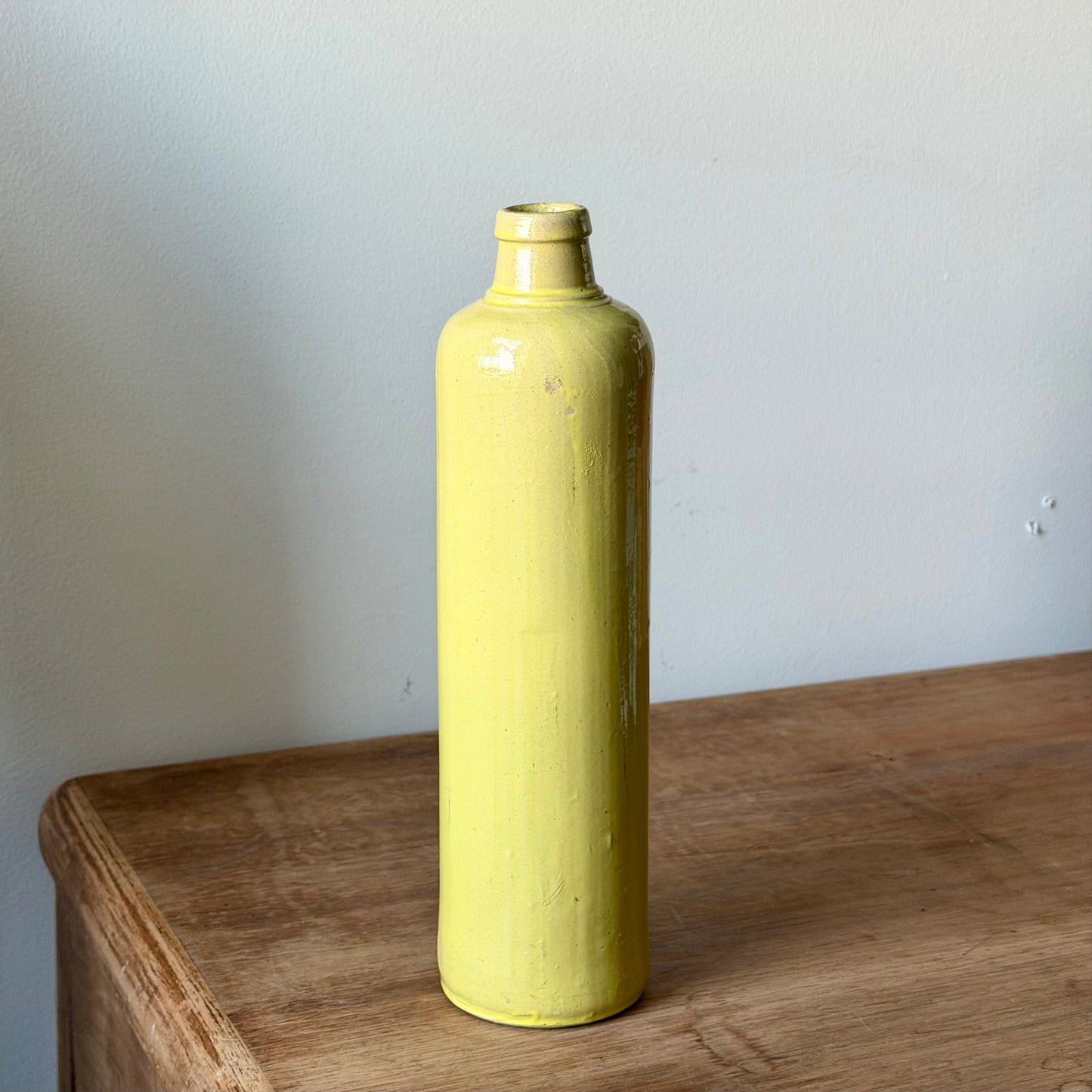 Mid Century Stoneware Bottle Vase Yellow Glaze Ceramic Bud Vase Minimalist Decor