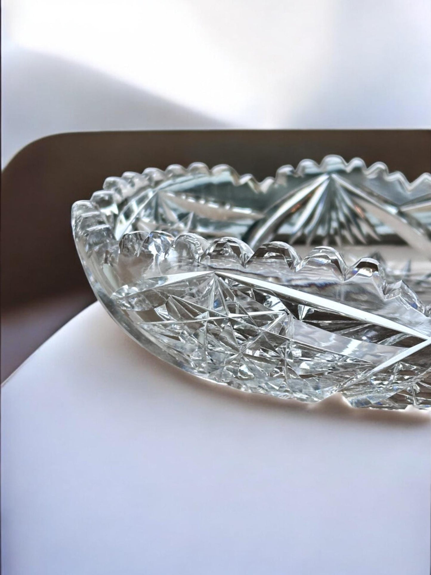 Antique American Brilliant Period Cut Glass Crystal Shallow Bowl – Star & Fan