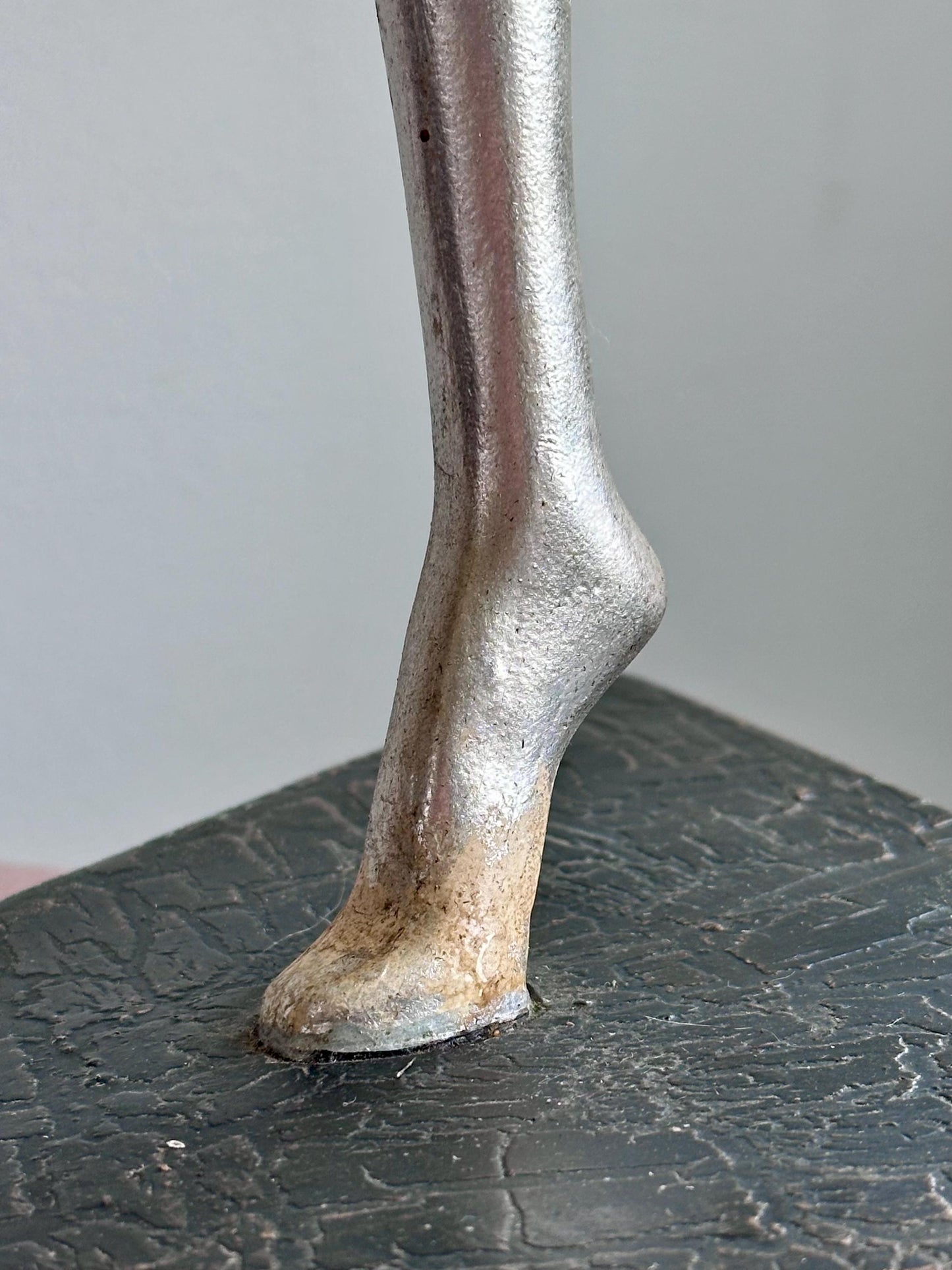 Hand-Painted Modernist Dancer Sculpture – Silver and Black with Abstract Multicolor Scarf