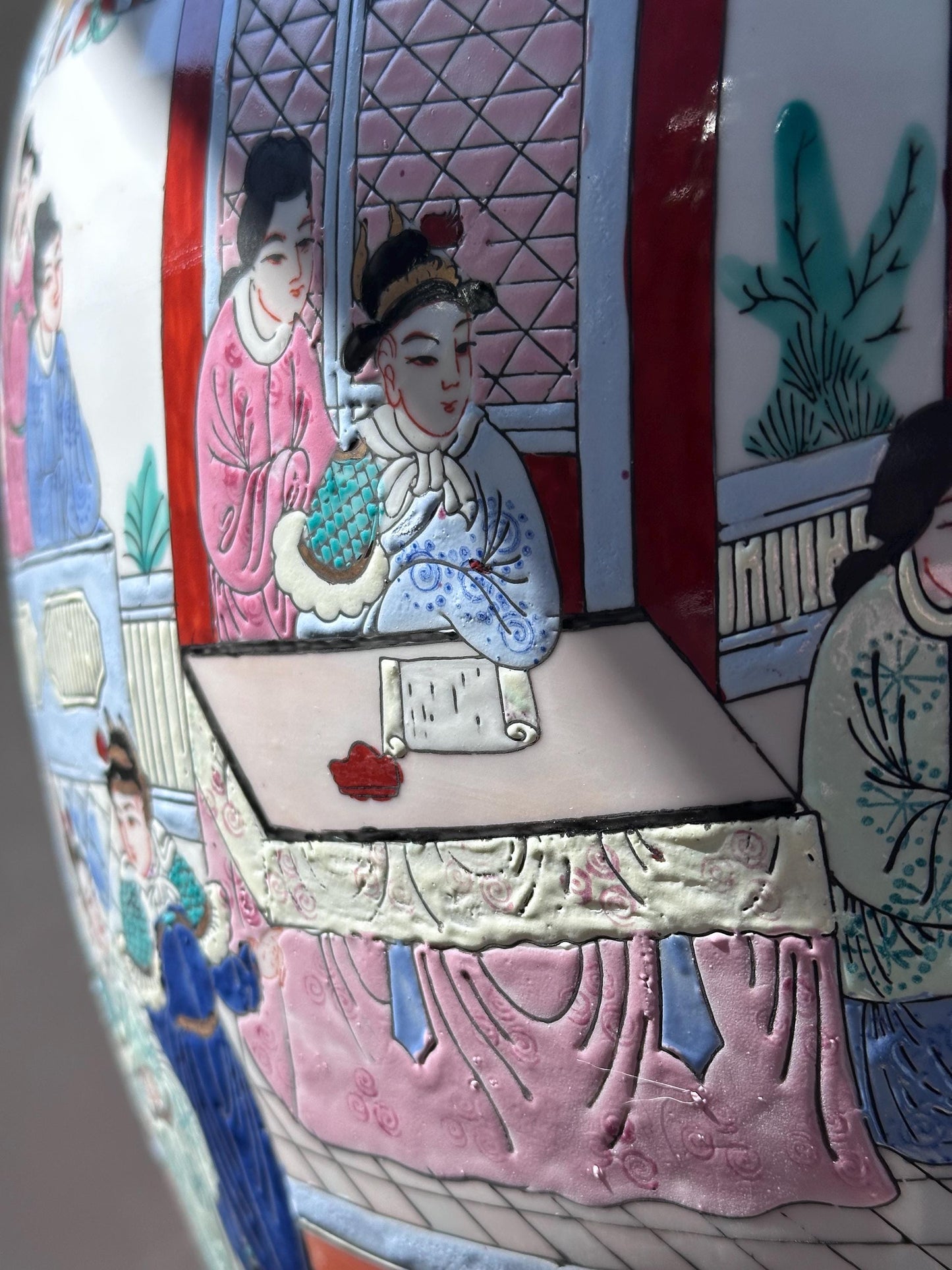 Large Hand-Painted Chinese Fishbowl Planter with Stand – Famille Rose Style