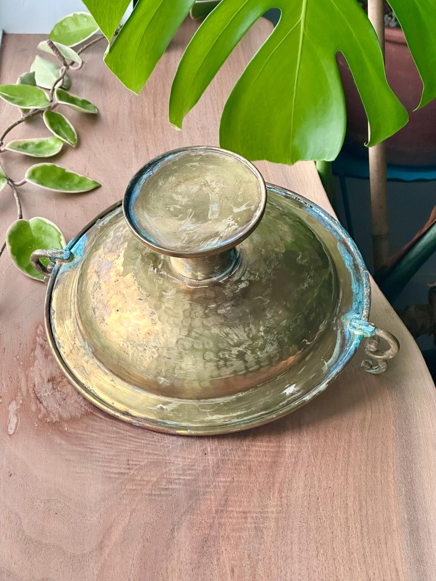 Vintage Brass Pedestal Bowl with Scroll Handles