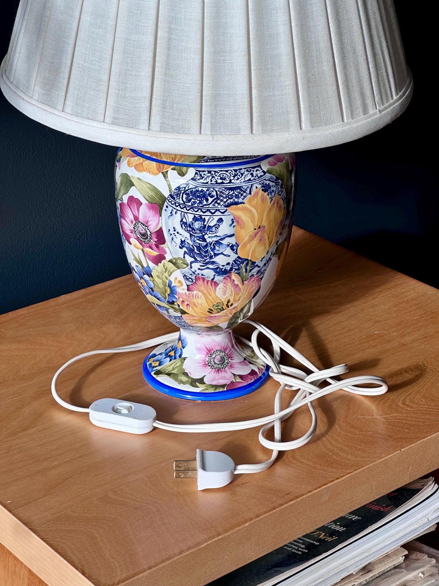 vintage italian floral ceramic table lamp with gracious home shade – vintage antique home decor from Mid Hudson Vintage
