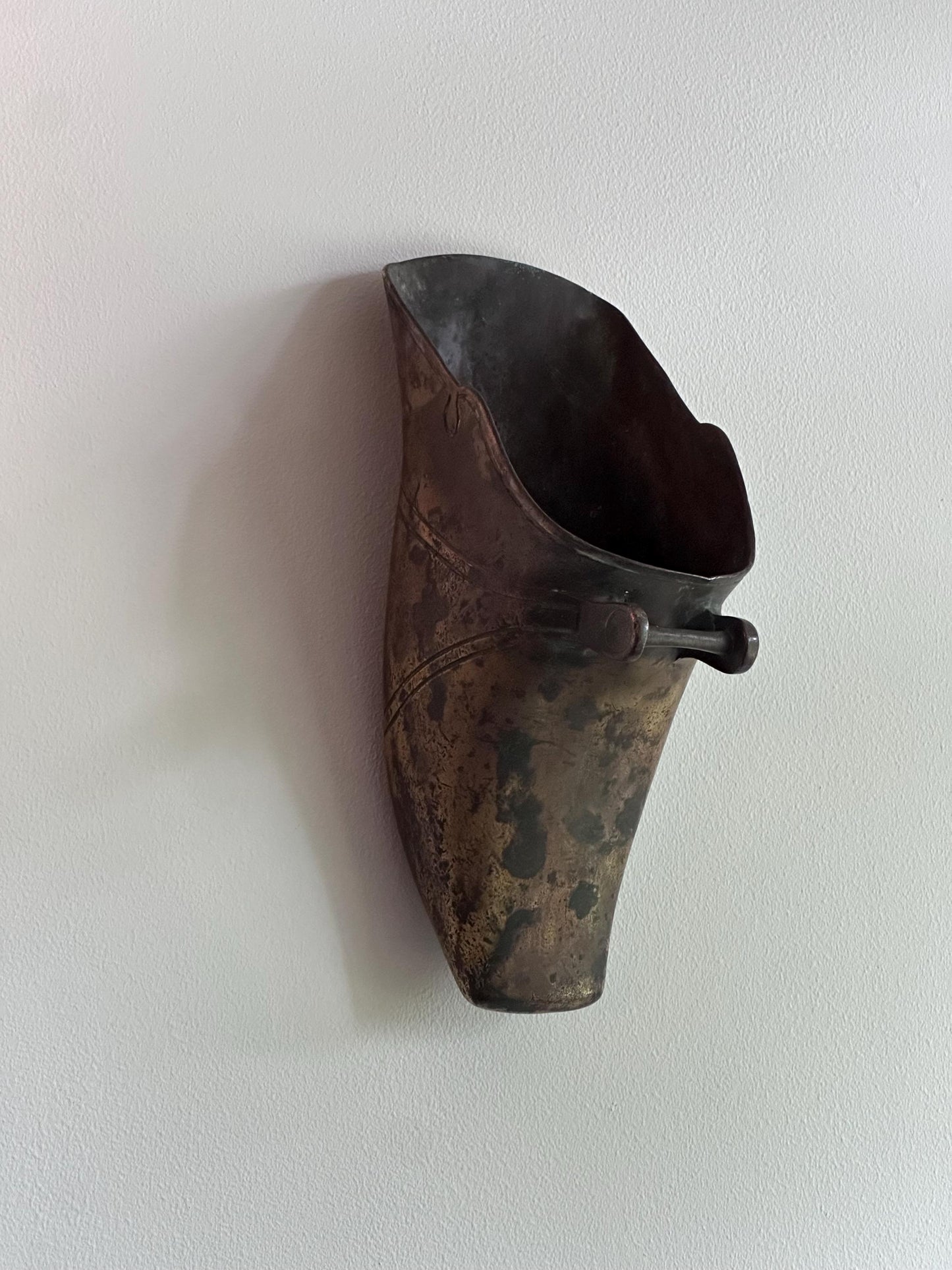 Antique Brass Conquistador Stirrup Wall Pocket – Heavily Patinated