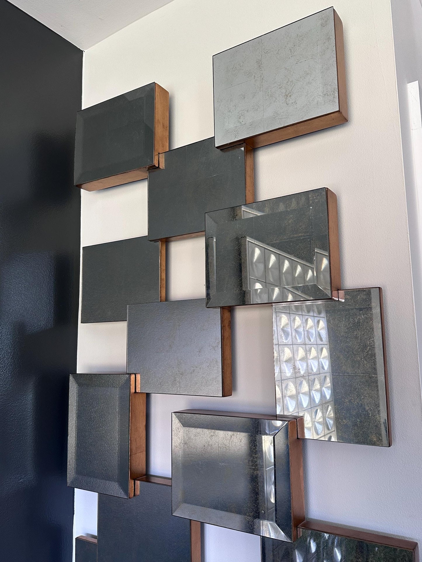 Geometric Brutalist Acid Wash Mirror Sculpture by John Richard