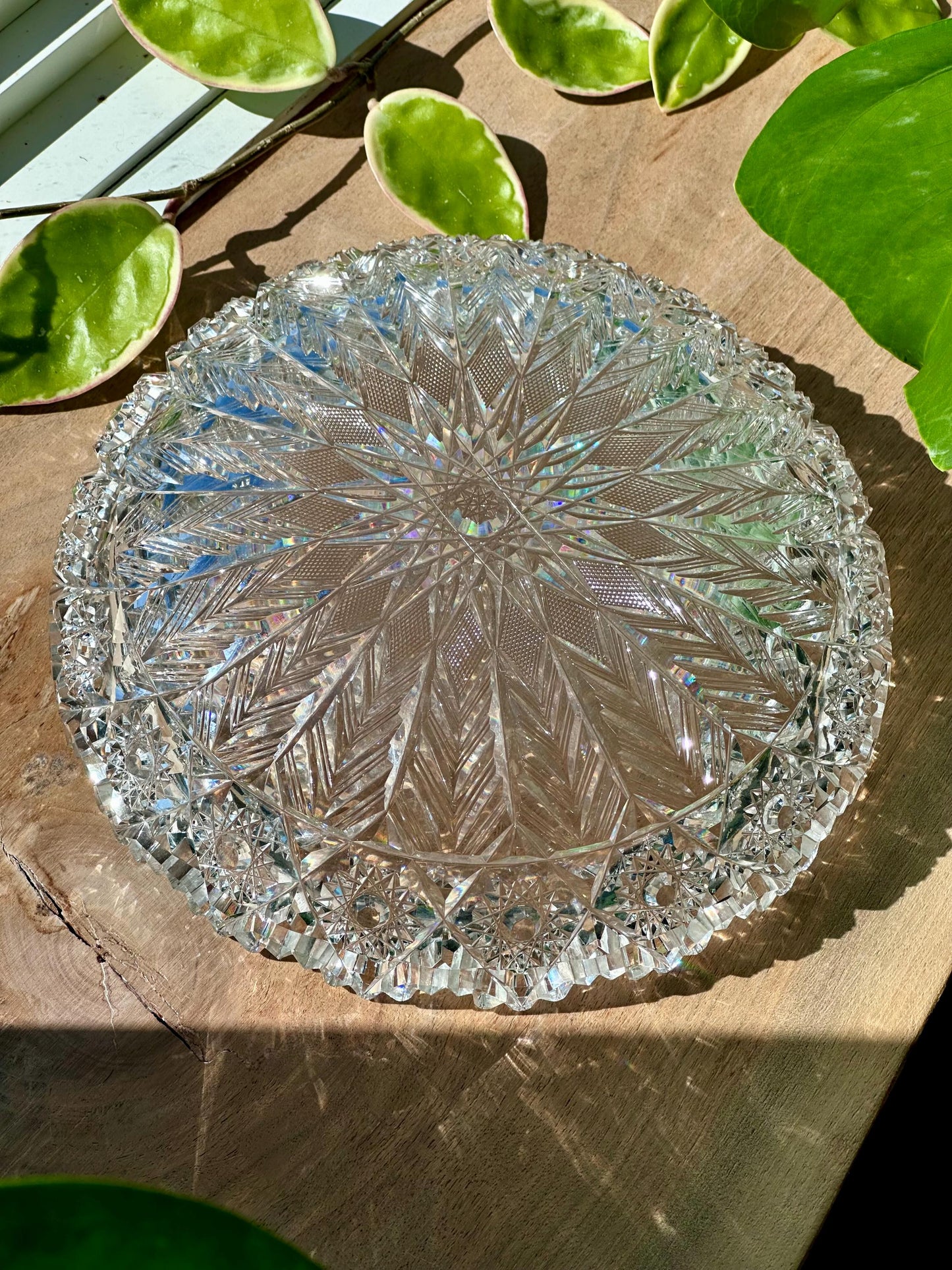 antique american brilliant cut glass bowl sawtooth rim starburst pattern abp crystal – vintage antique home decor from Mid Hudson Vintage