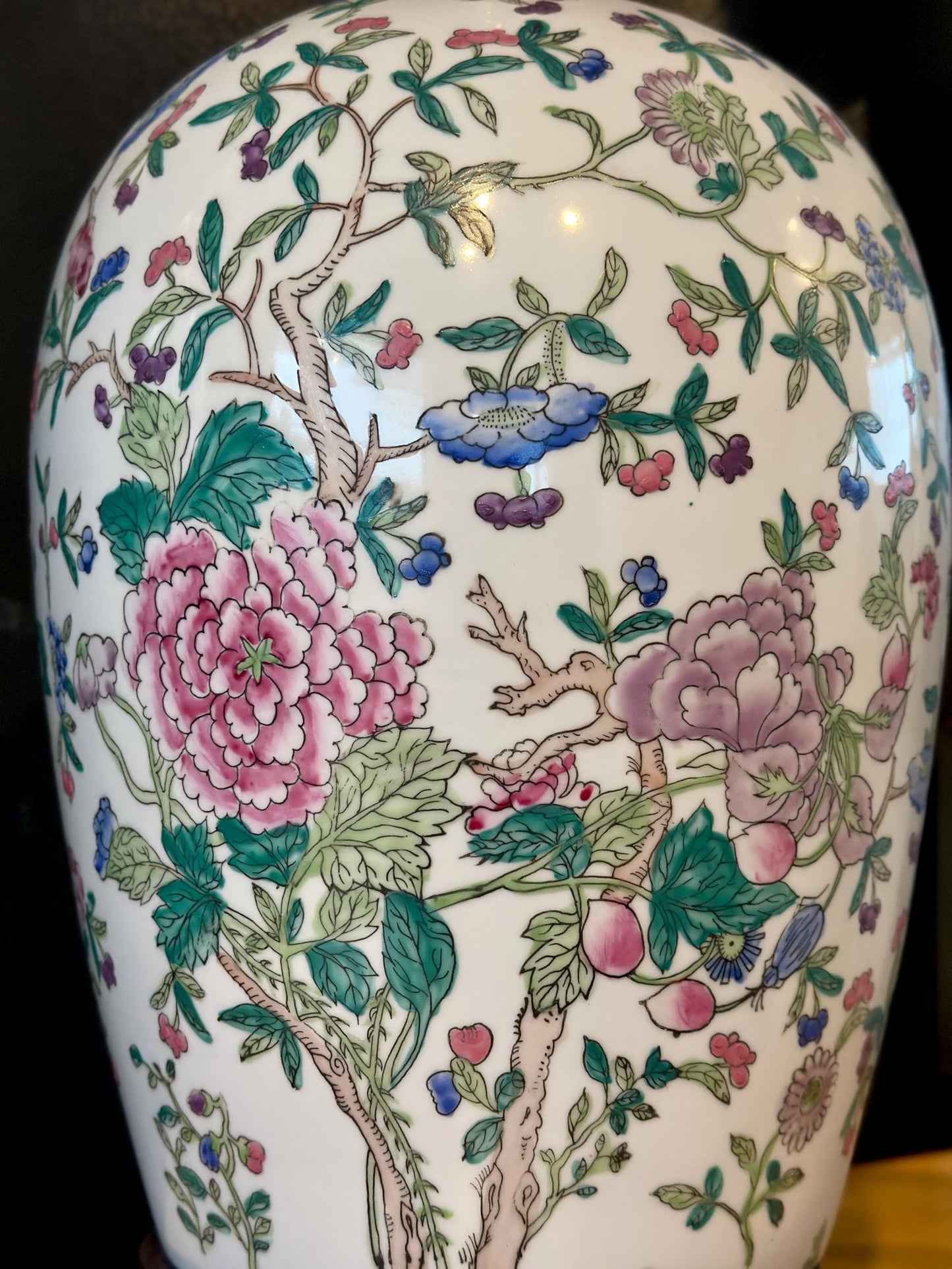 Mid-Century Famille Rose Style Chinoiserie Porcelain Lamp