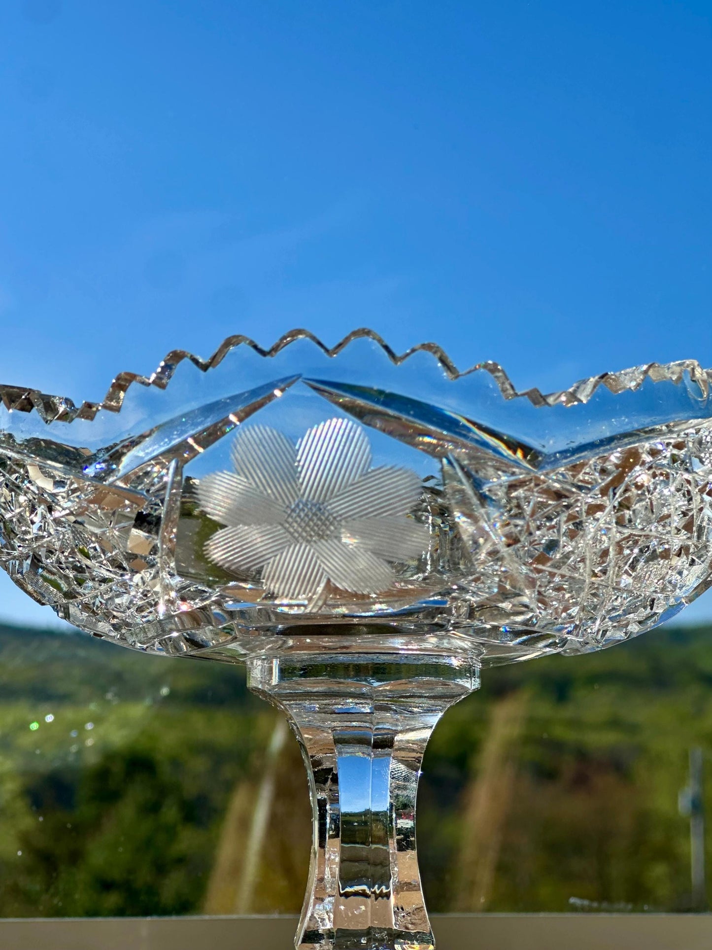 Stunning American Brilliant Period Cut Glass Pedestal Dish | Antique Crystal Compote