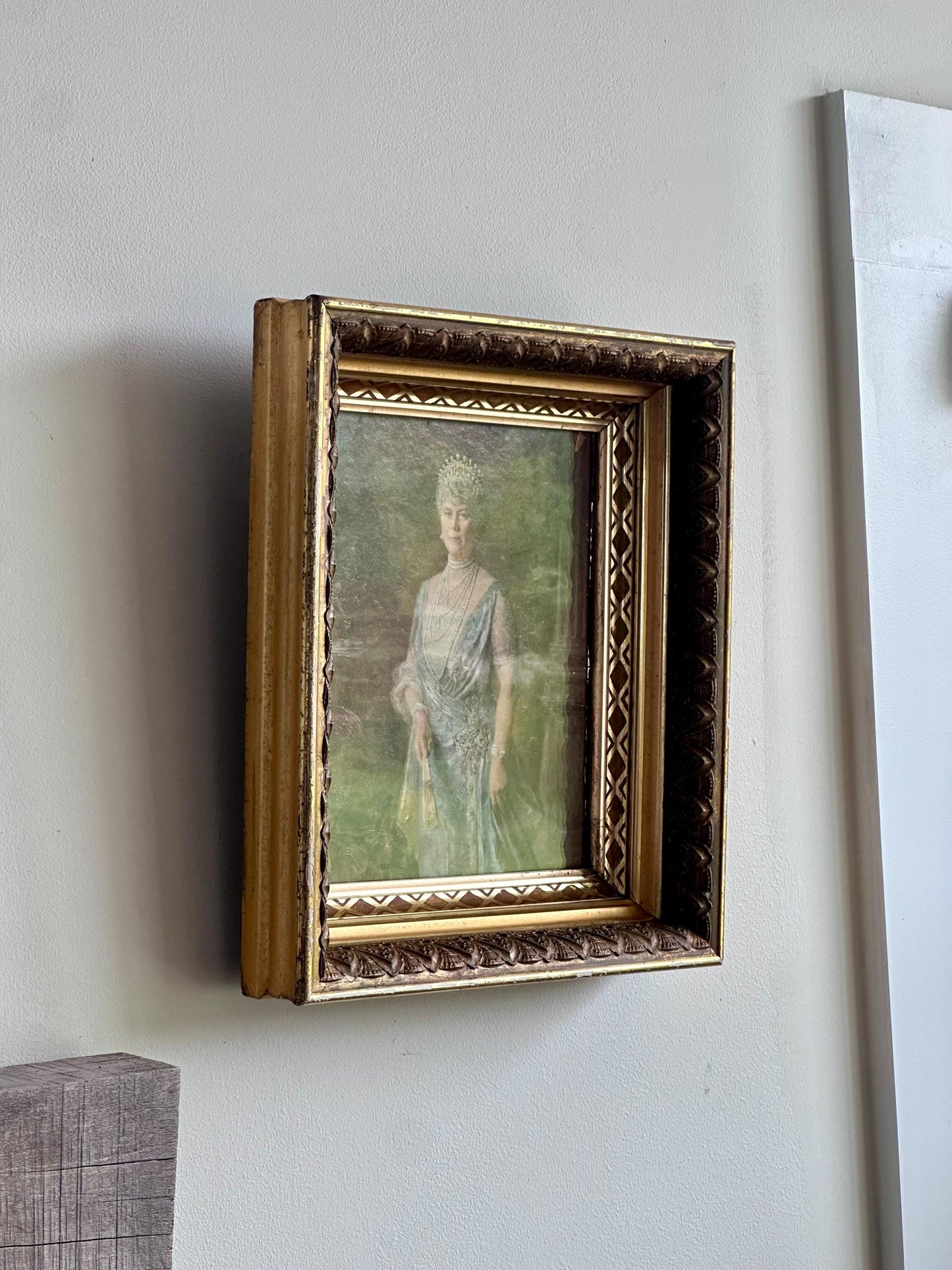 Antique Framed Portrait of Her Majesty Queen Mary | Gilded Ornate Wood Frame