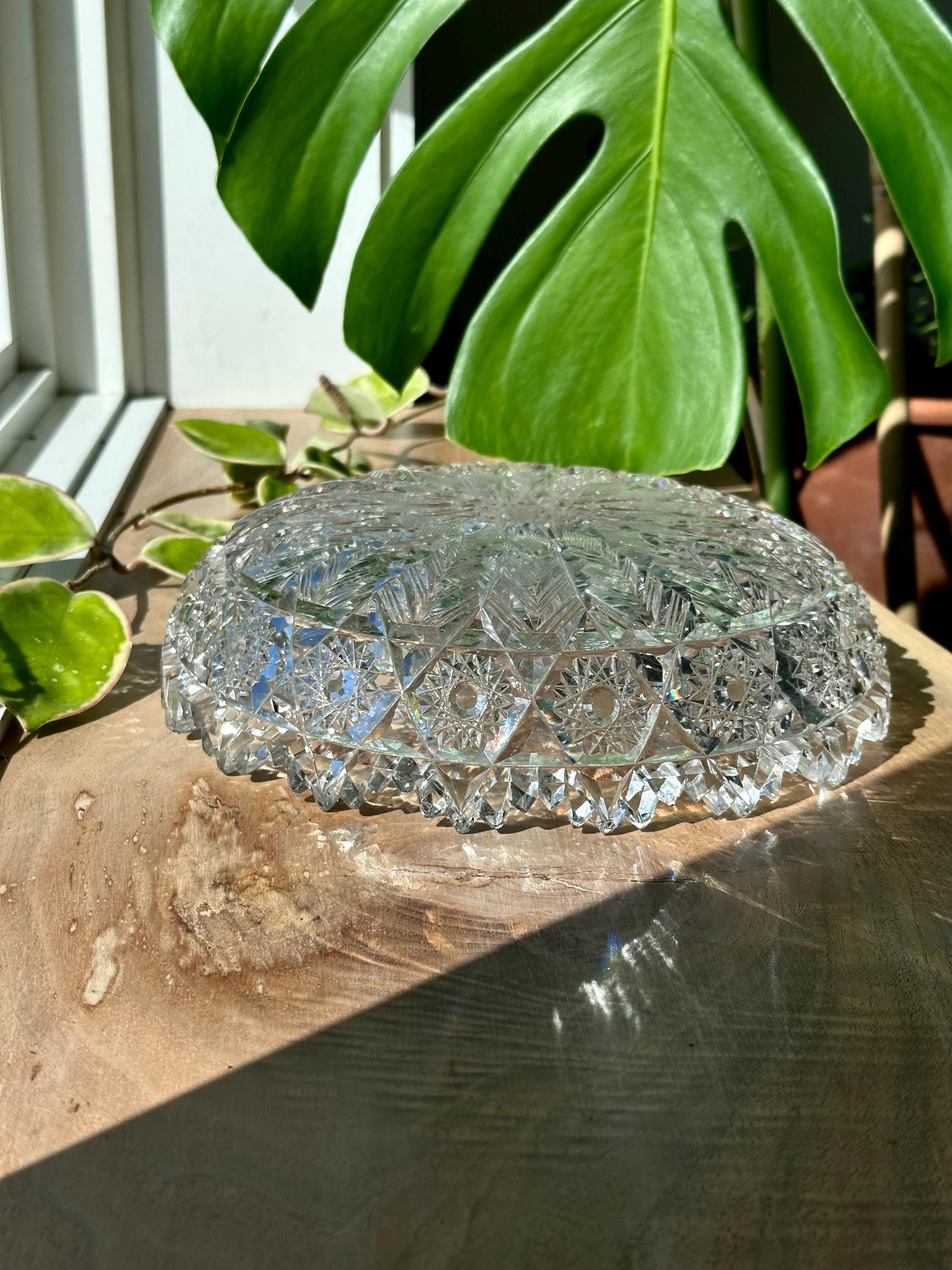 antique american brilliant cut glass bowl sawtooth rim starburst pattern abp crystal – vintage antique home decor from Mid Hudson Vintage