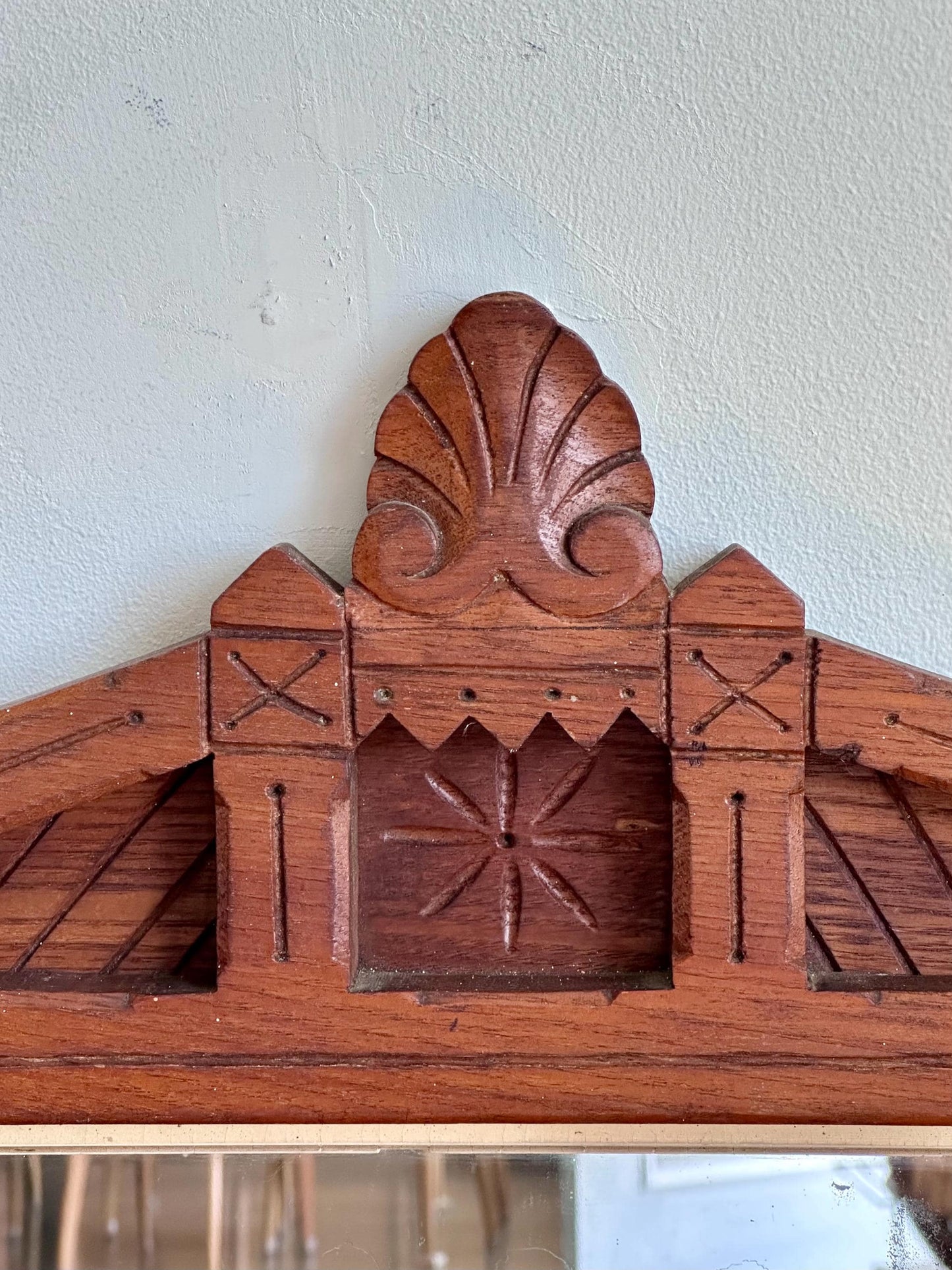 Antique Eastlake-Style Wall Mirror with Towel Bar