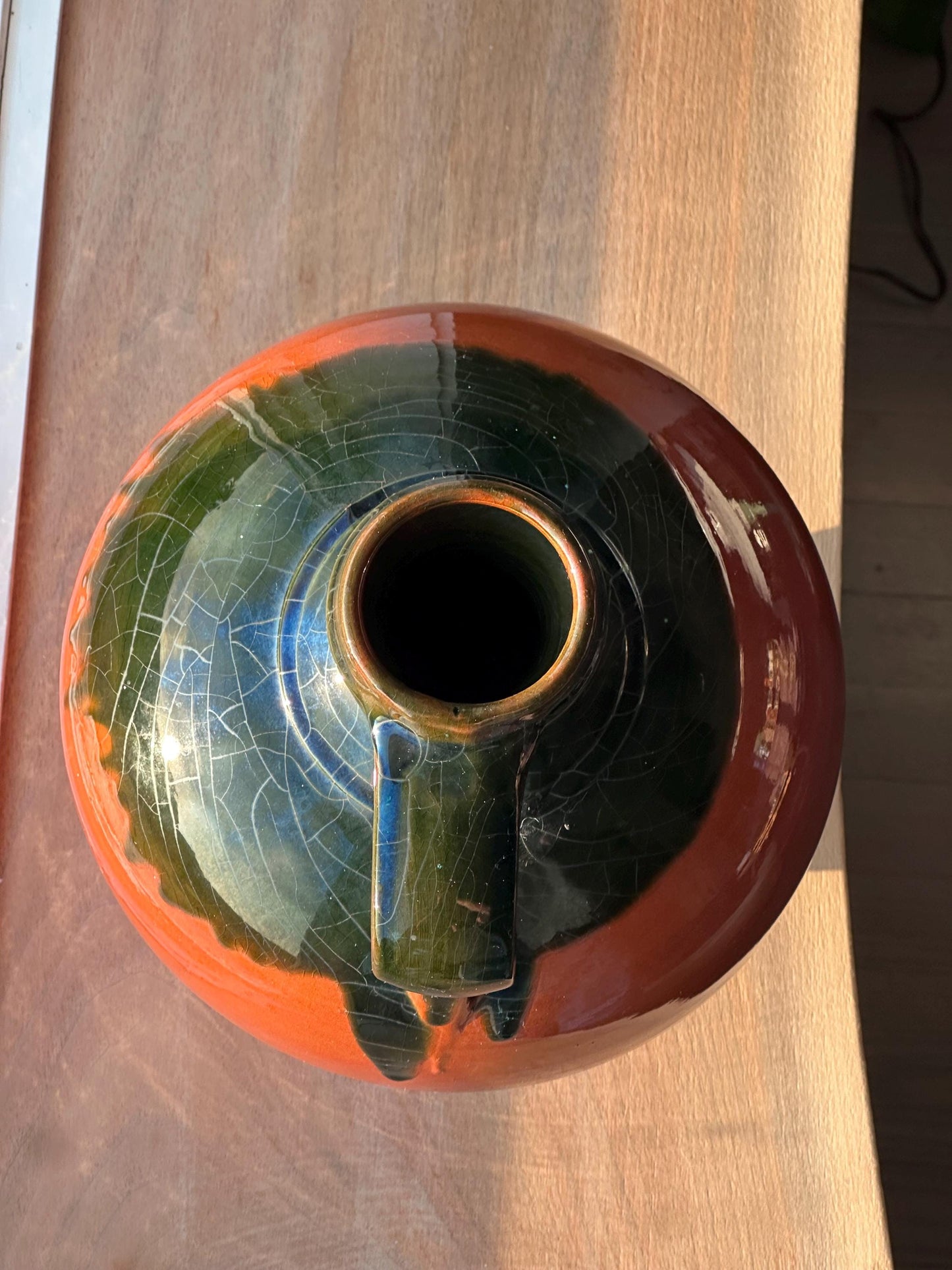 Large Vintage Redware Pitcher – Drip Glaze Handle Jug