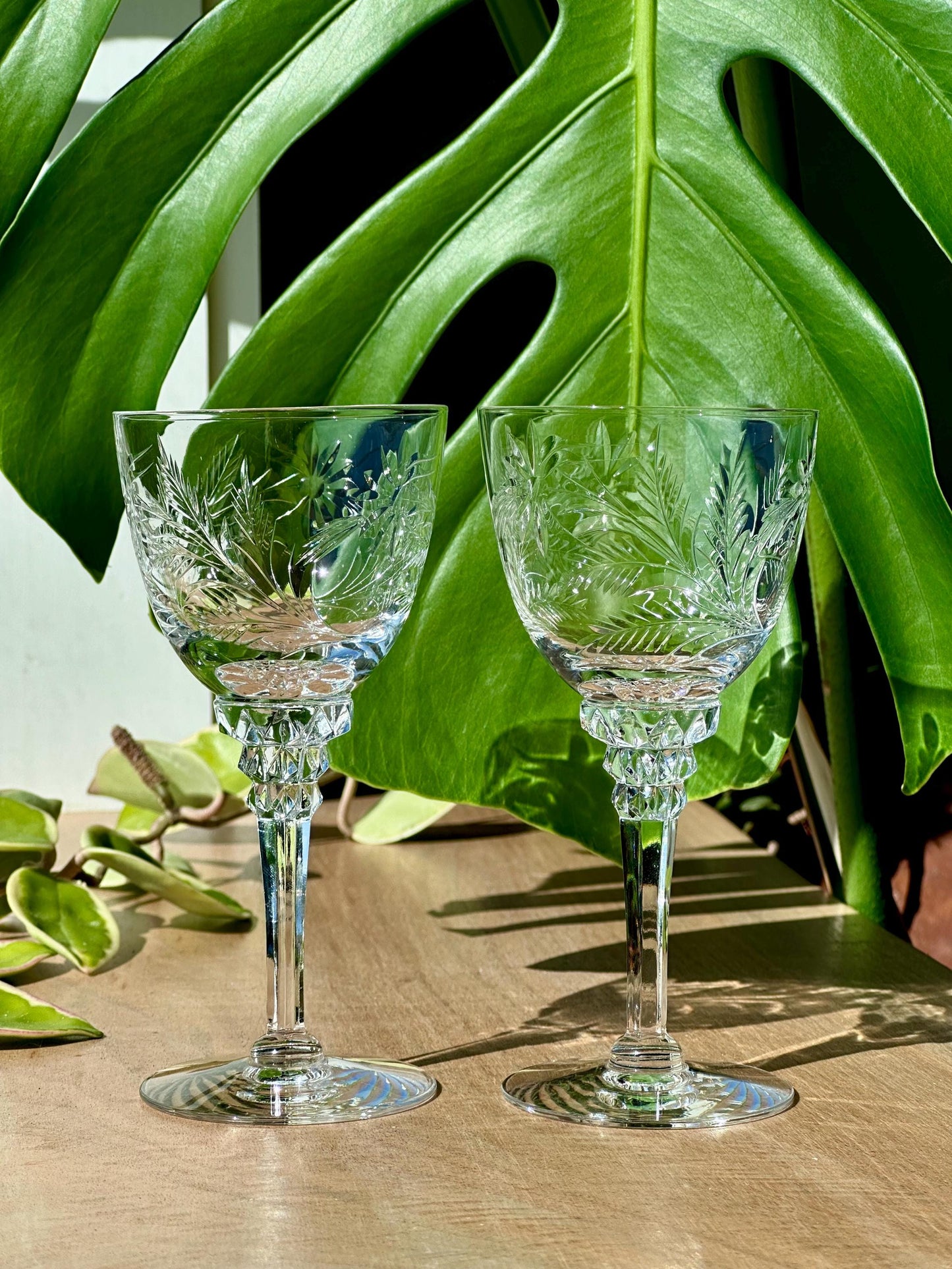 Tiffin Franciscan Greenbriar Crystal Wine Glasses – Vintage Cut Glass Set of 2