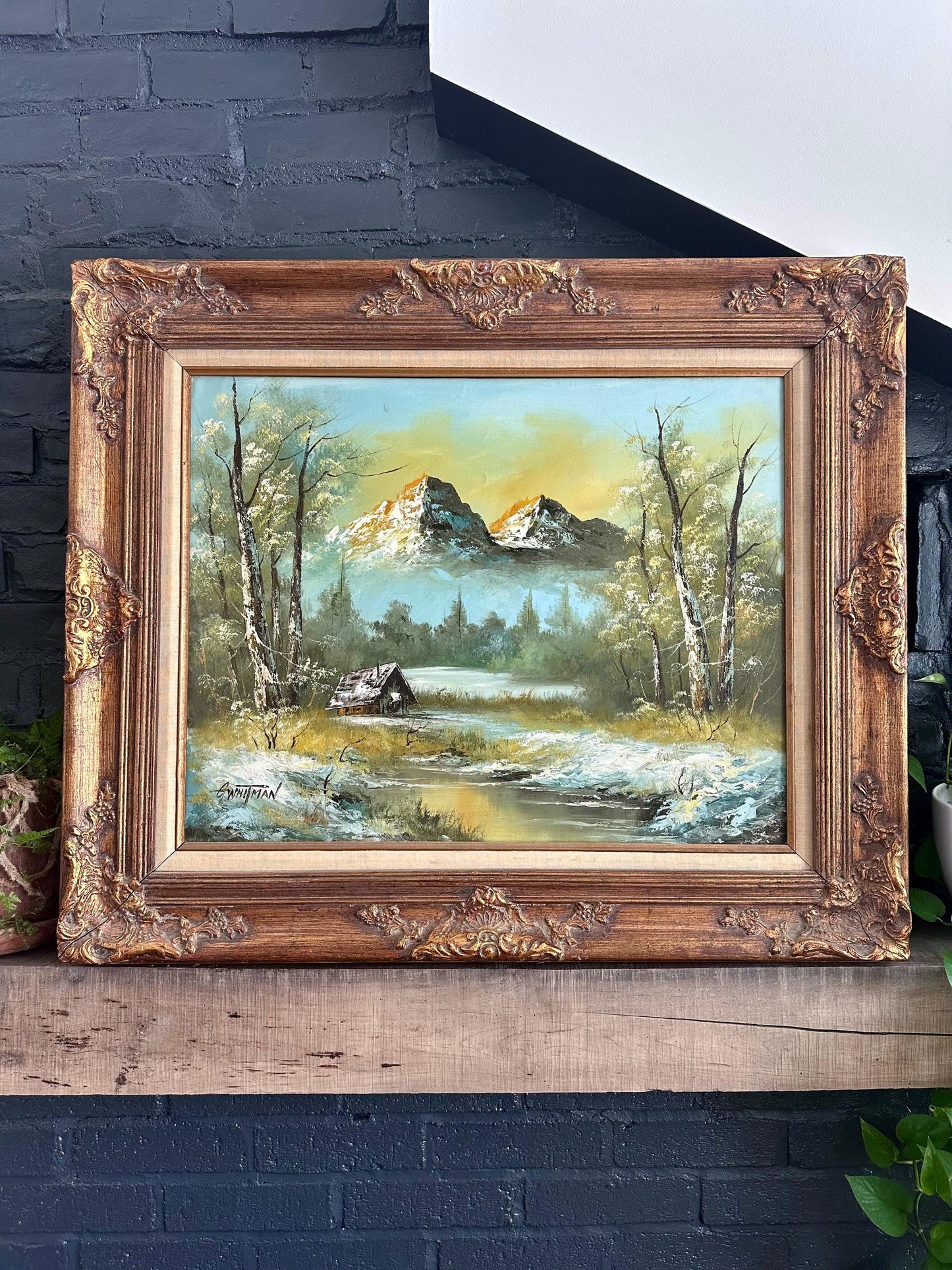 Large G. Whitman Oil Painting in Ornate Wooden Frame