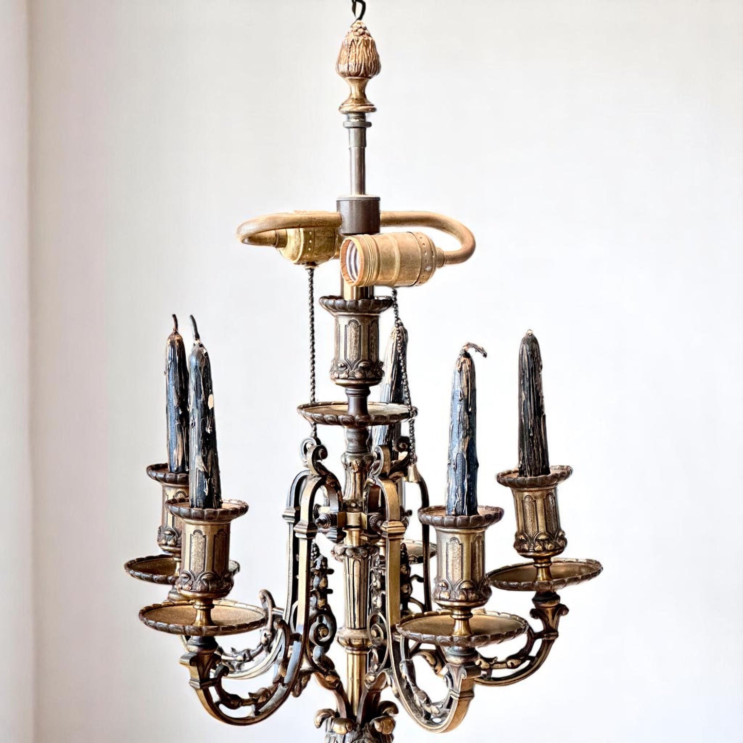 Antique Brass Candelabra Lamp with Red Marble Base