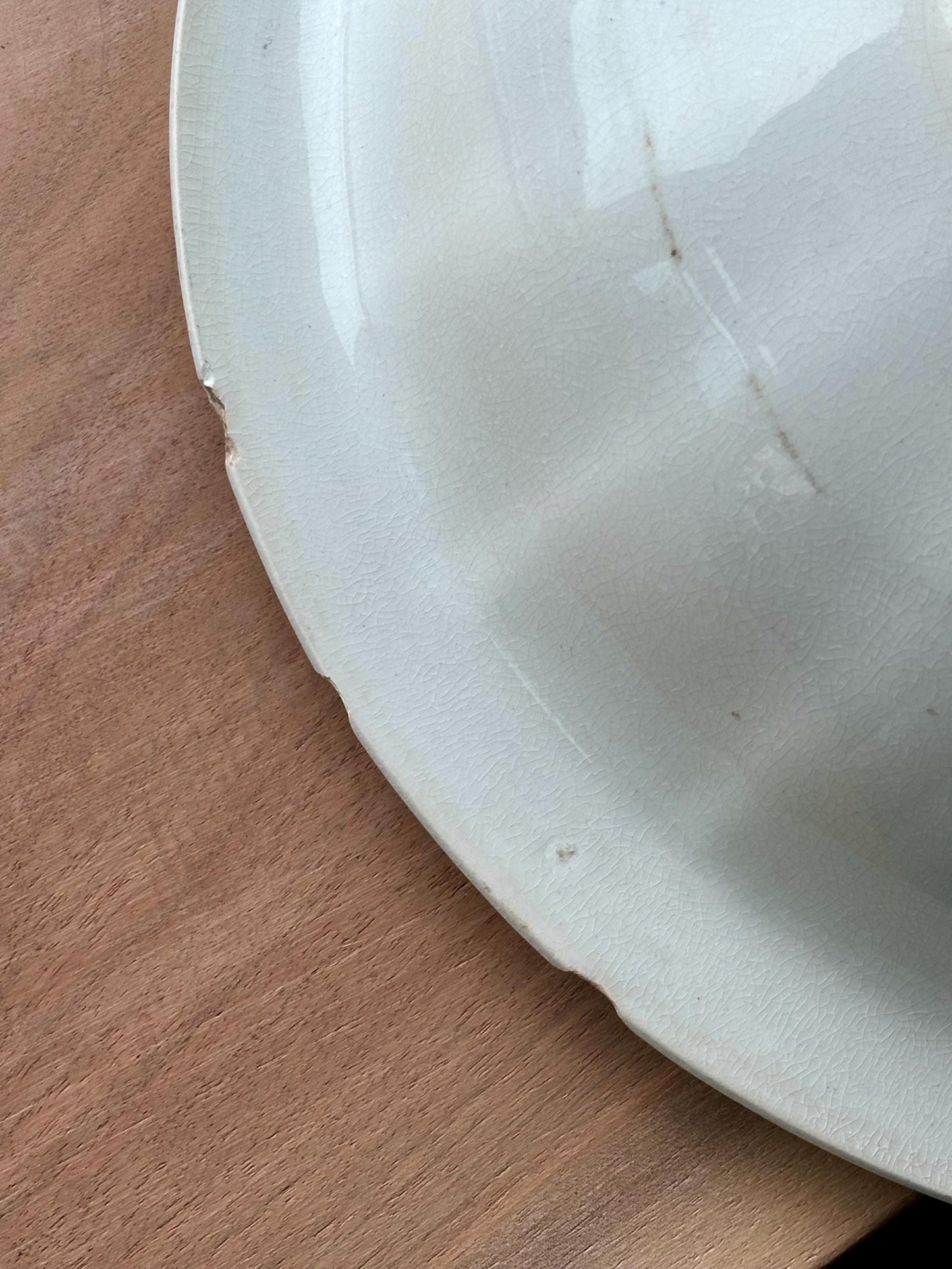 Large Antique Ironstone Bowl with Scalloped Rim