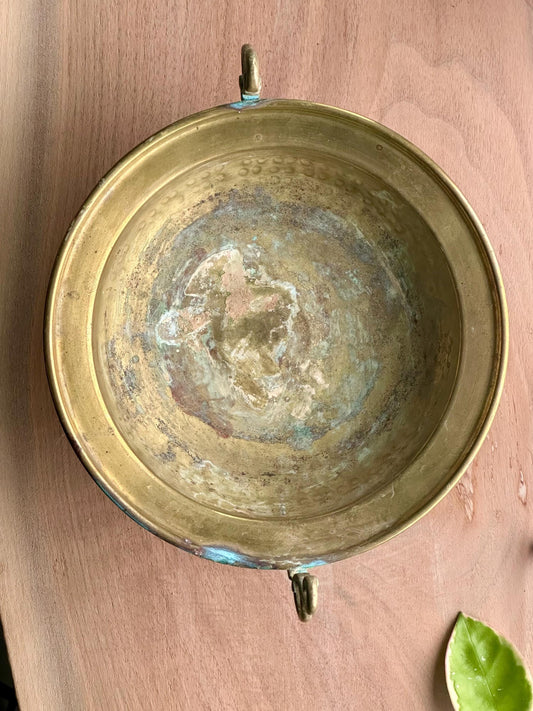 vintage brass pedestal bowl with scroll handles – vintage antique home decor from Mid Hudson Vintage