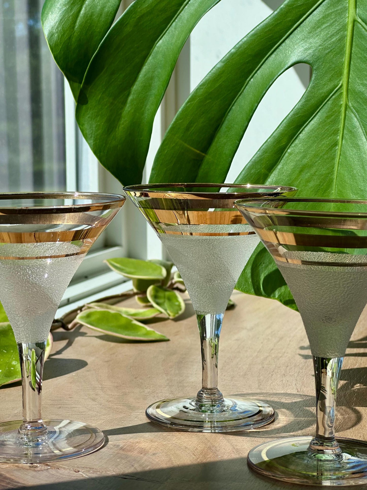 Vintage Art Deco Martini Glasses | Set of 6 | Frosted & Gold Band