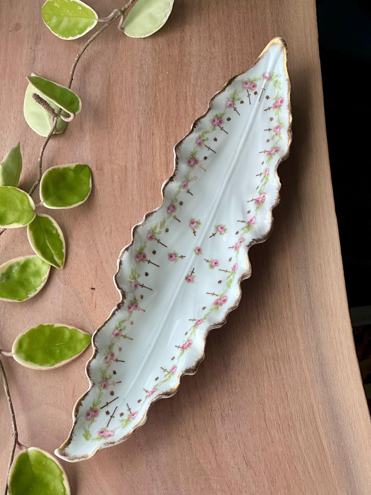 Antique Limoges France Hand-Painted Celery Tray – Pink Roses & Gold Trim