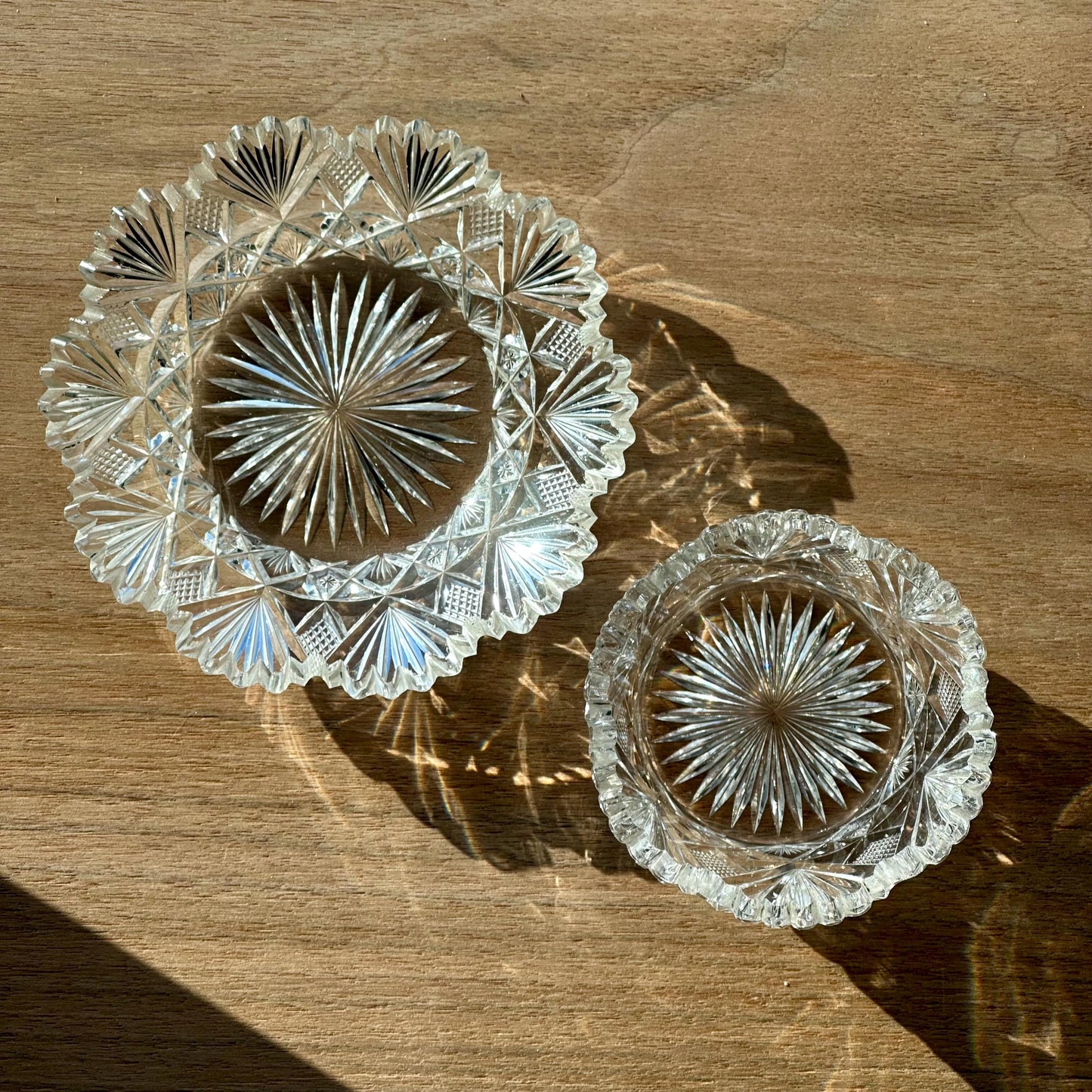 antique american brilliant period cut crystal bowl underplate set – vintage antique home decor from Mid Hudson Vintage