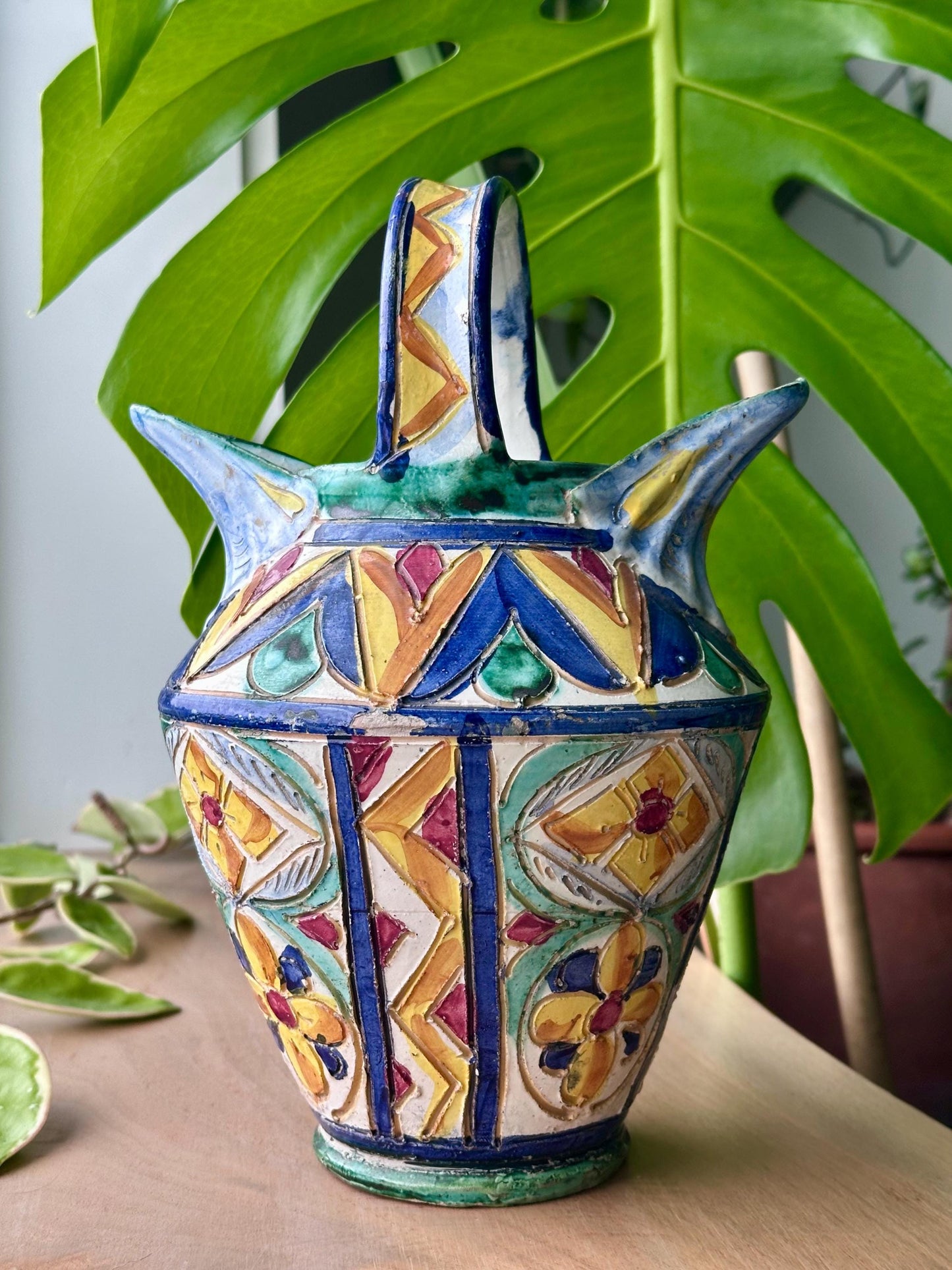 antique deruta majolica vase pitcher hand painted italian pottery signed italy – vintage antique home decor from Mid Hudson Vintage
