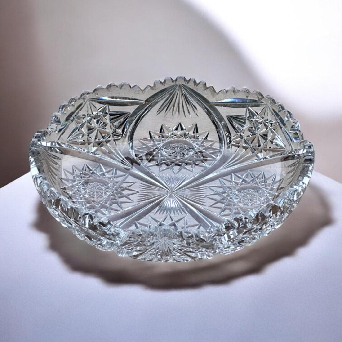 Antique American Brilliant Period Cut Glass Crystal Shallow Bowl – Star & Fan