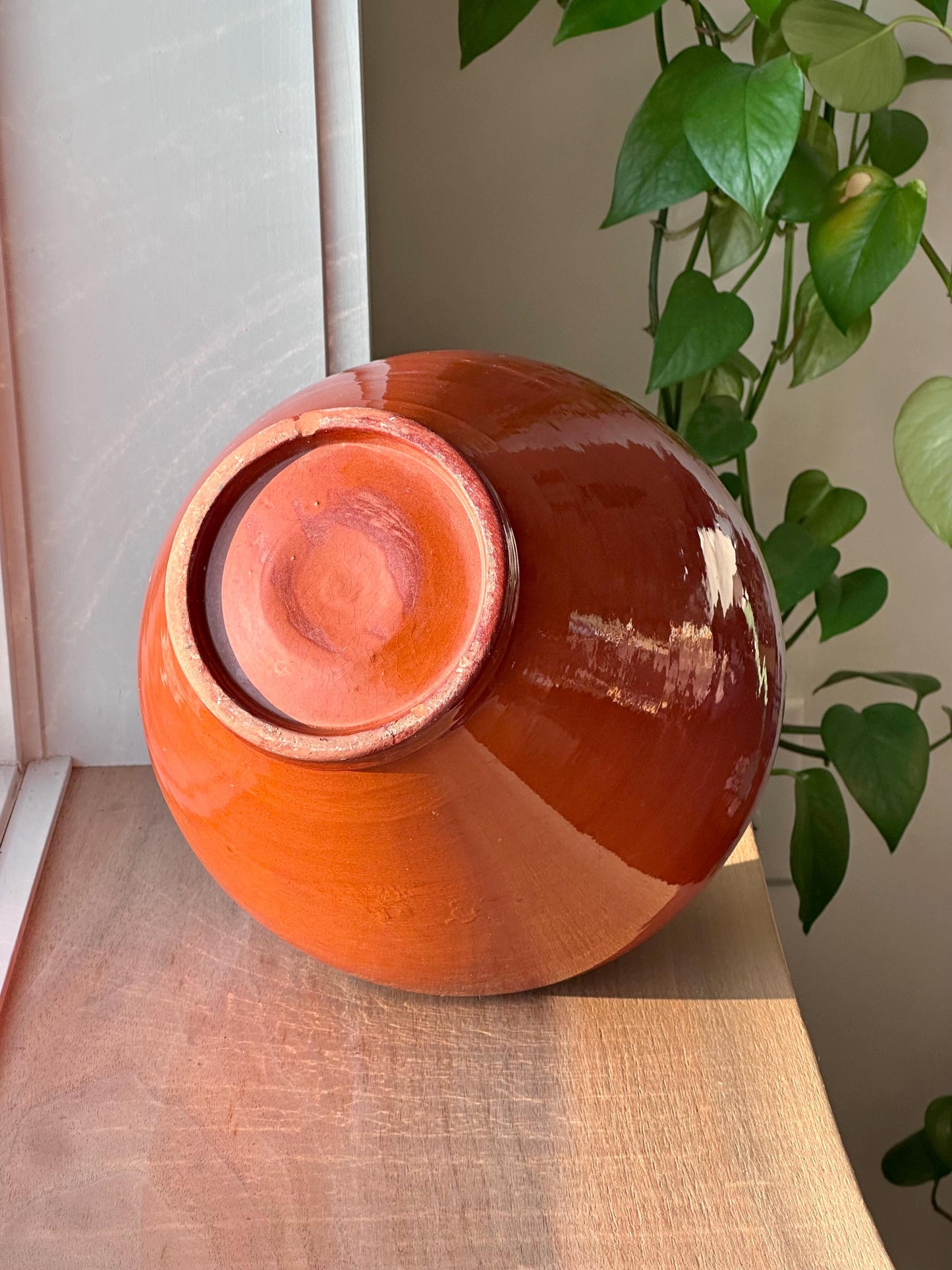 Large Vintage Redware Pitcher – Drip Glaze Handle Jug