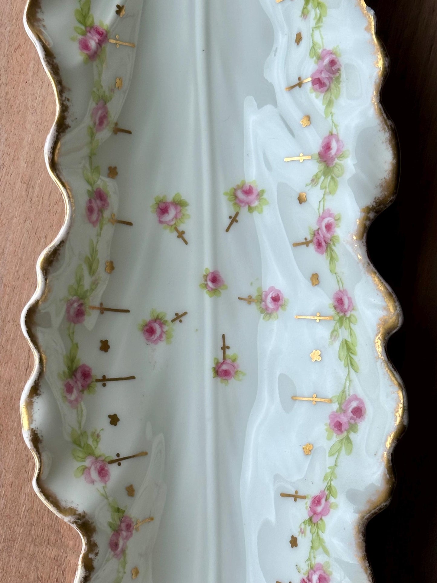 Antique Limoges France Hand-Painted Celery Tray – Pink Roses & Gold Trim