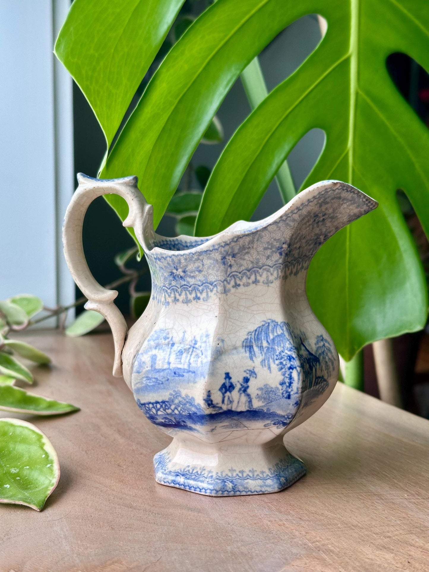 Antique Blue and White Transferware Pitcher