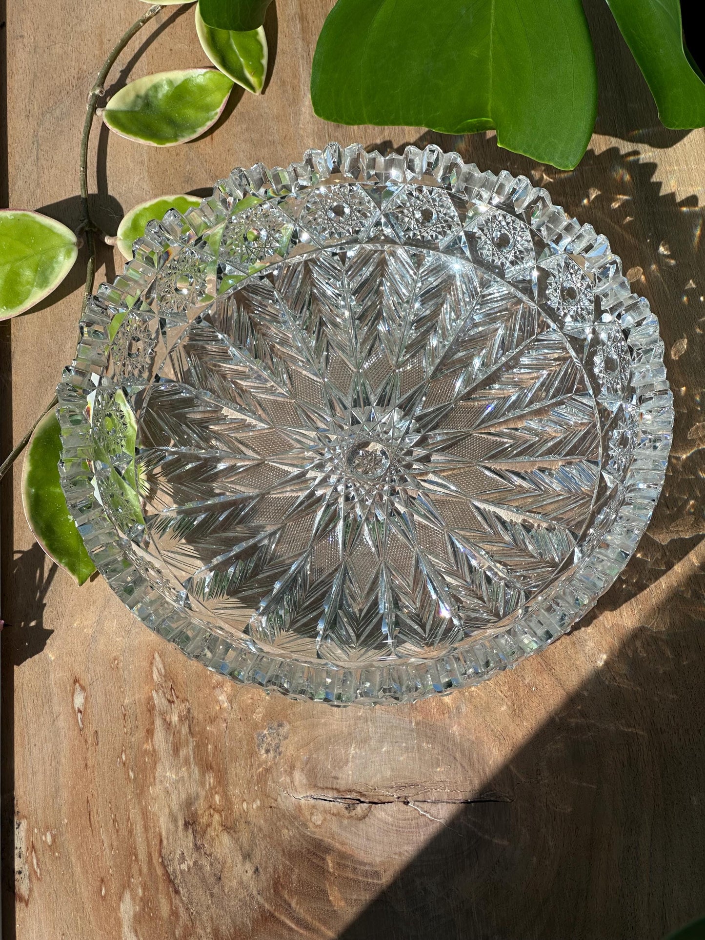 antique american brilliant cut glass bowl sawtooth rim starburst pattern abp crystal – vintage antique home decor from Mid Hudson Vintage